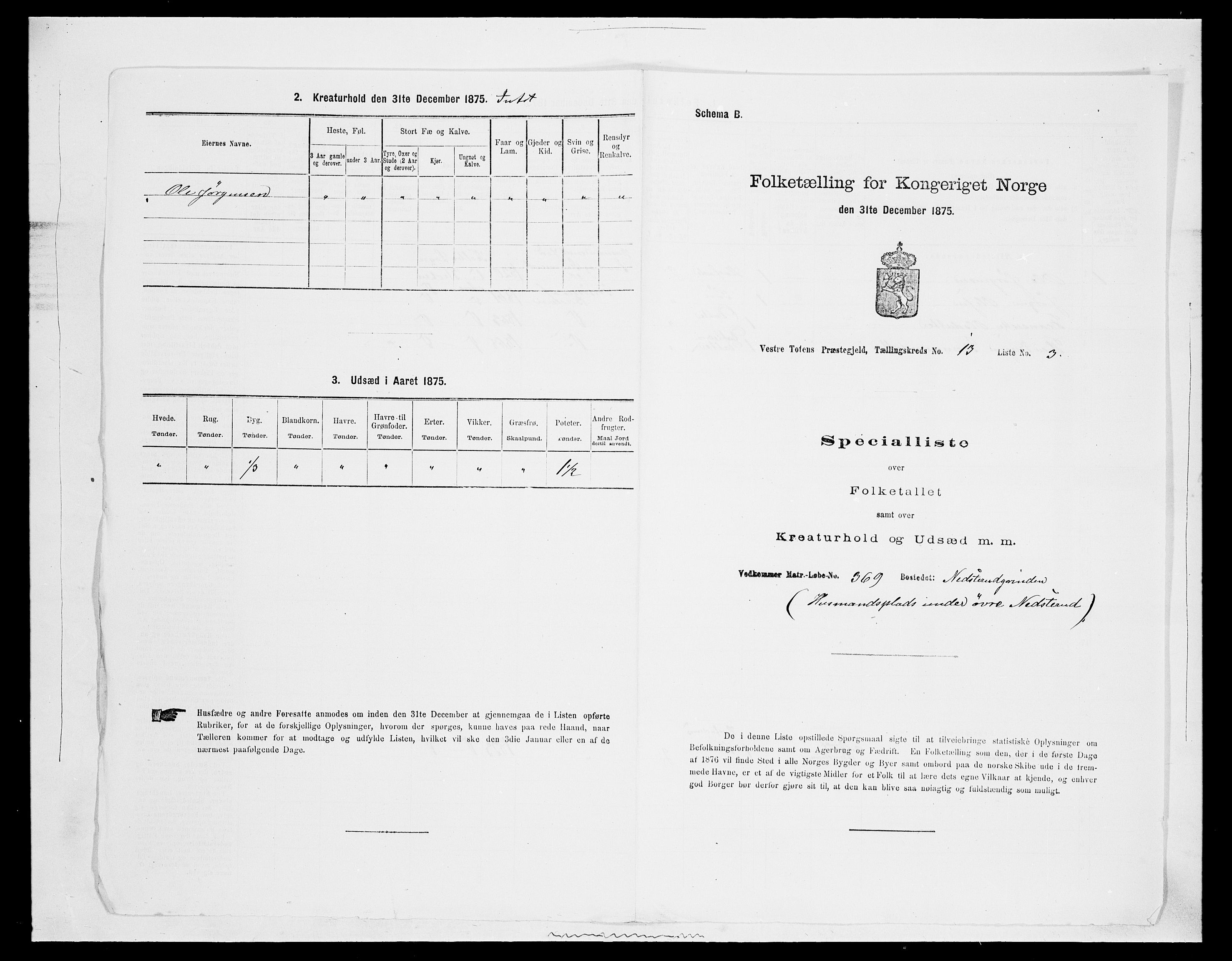 SAH, 1875 census for 0529P Vestre Toten, 1875, p. 2341