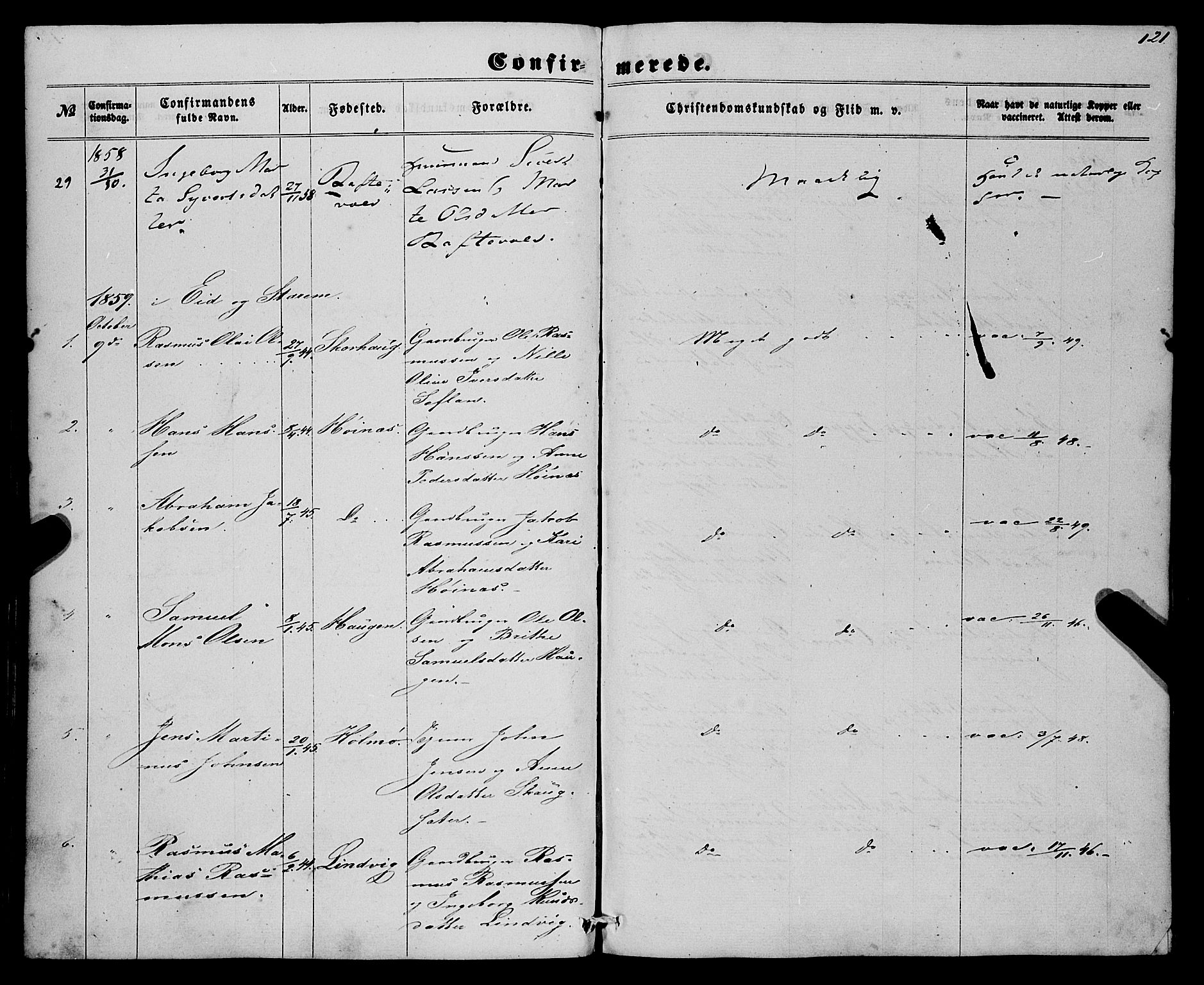 Eid sokneprestembete, SAB/A-82301/H/Haa/Haaa/L0008: Parish register (official) no. A 8, 1858-1860, p. 121