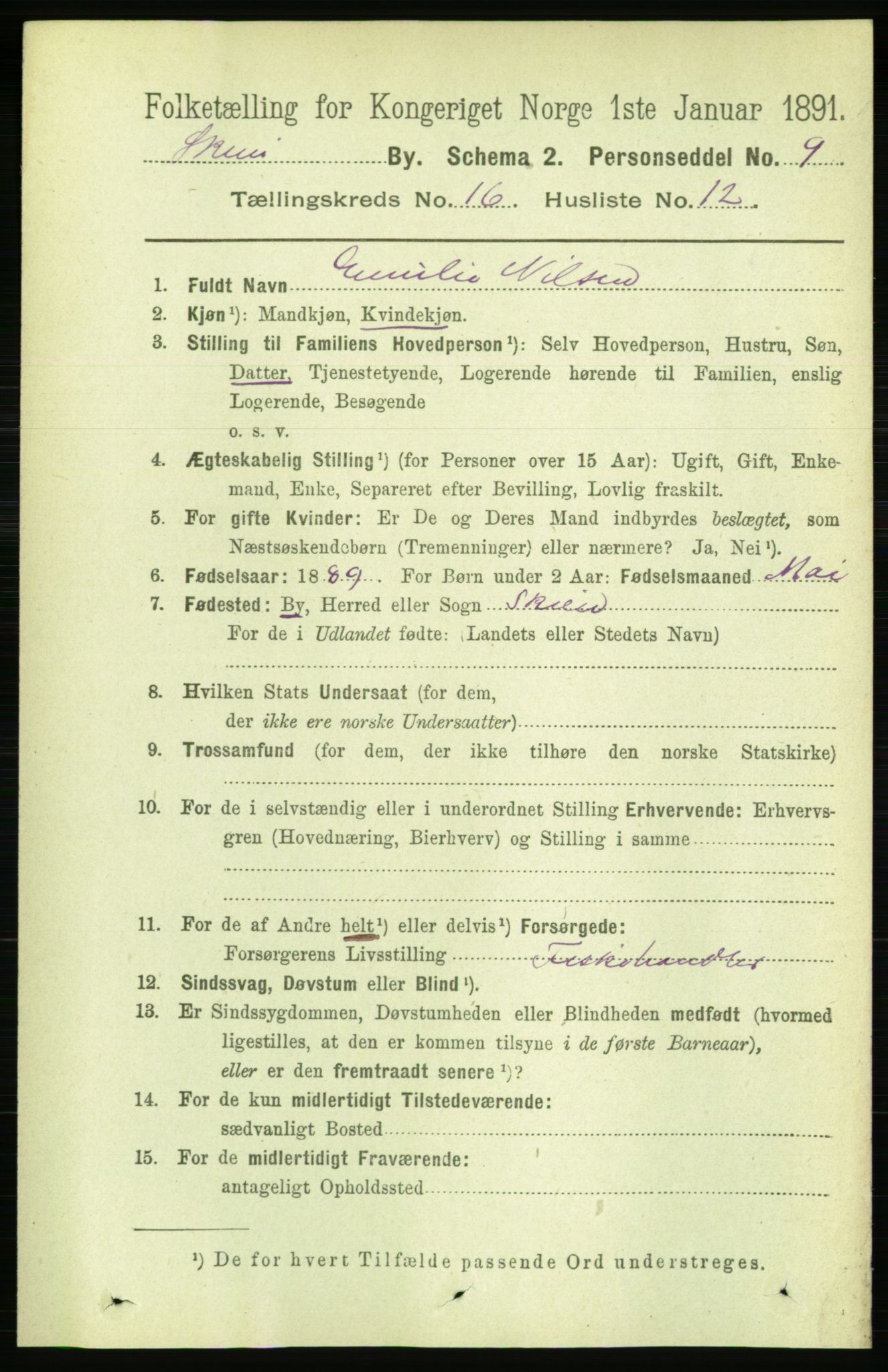 RA, 1891 census for 0806 Skien, 1891, p. 4642