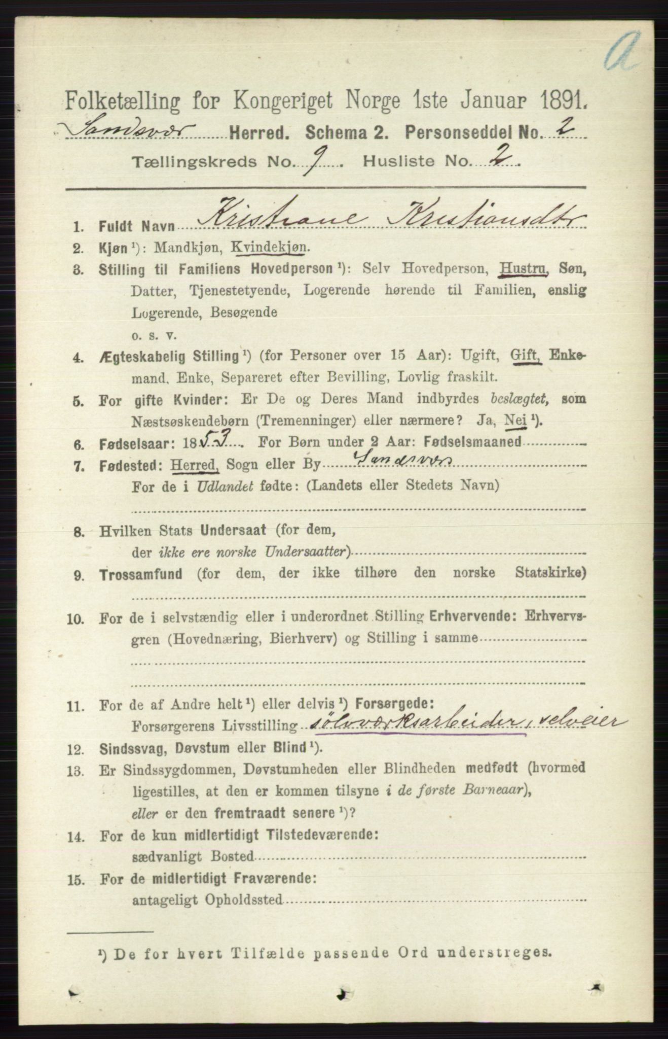 RA, 1891 census for 0629 Sandsvær, 1891, p. 4434