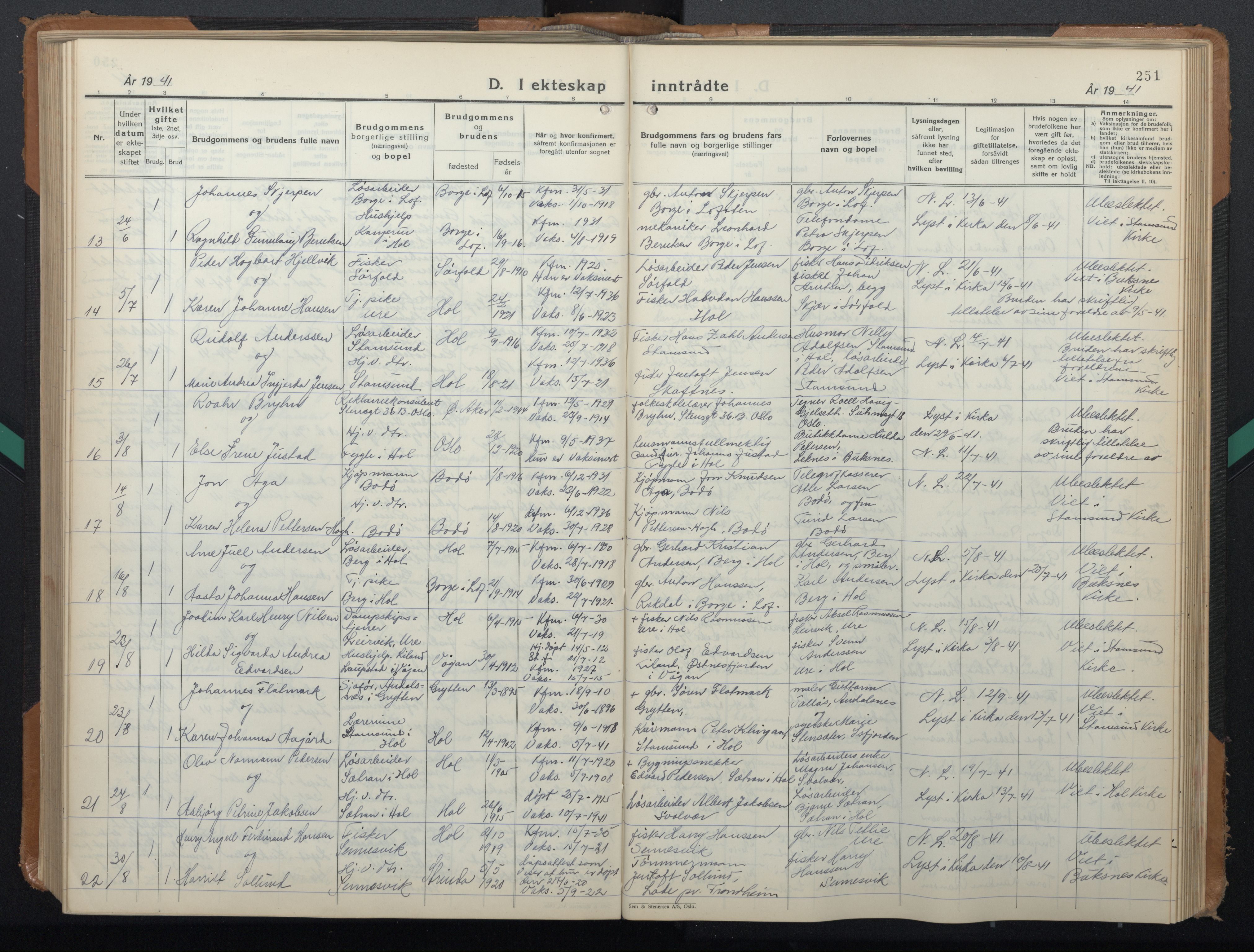 Ministerialprotokoller, klokkerbøker og fødselsregistre - Nordland, AV/SAT-A-1459/882/L1184: Parish register (copy) no. 882C02, 1932-1951, p. 251