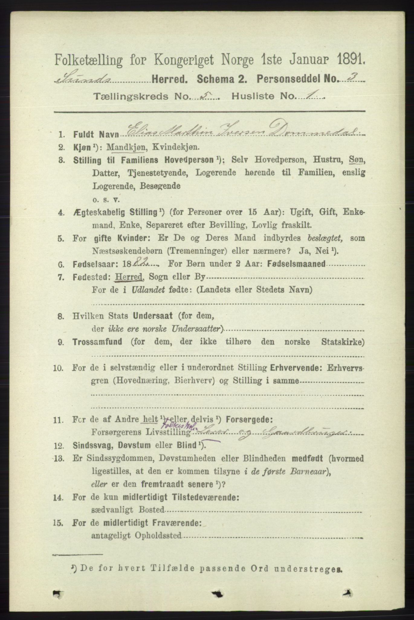 RA, 1891 census for 1245 Sund, 1891, p. 2370