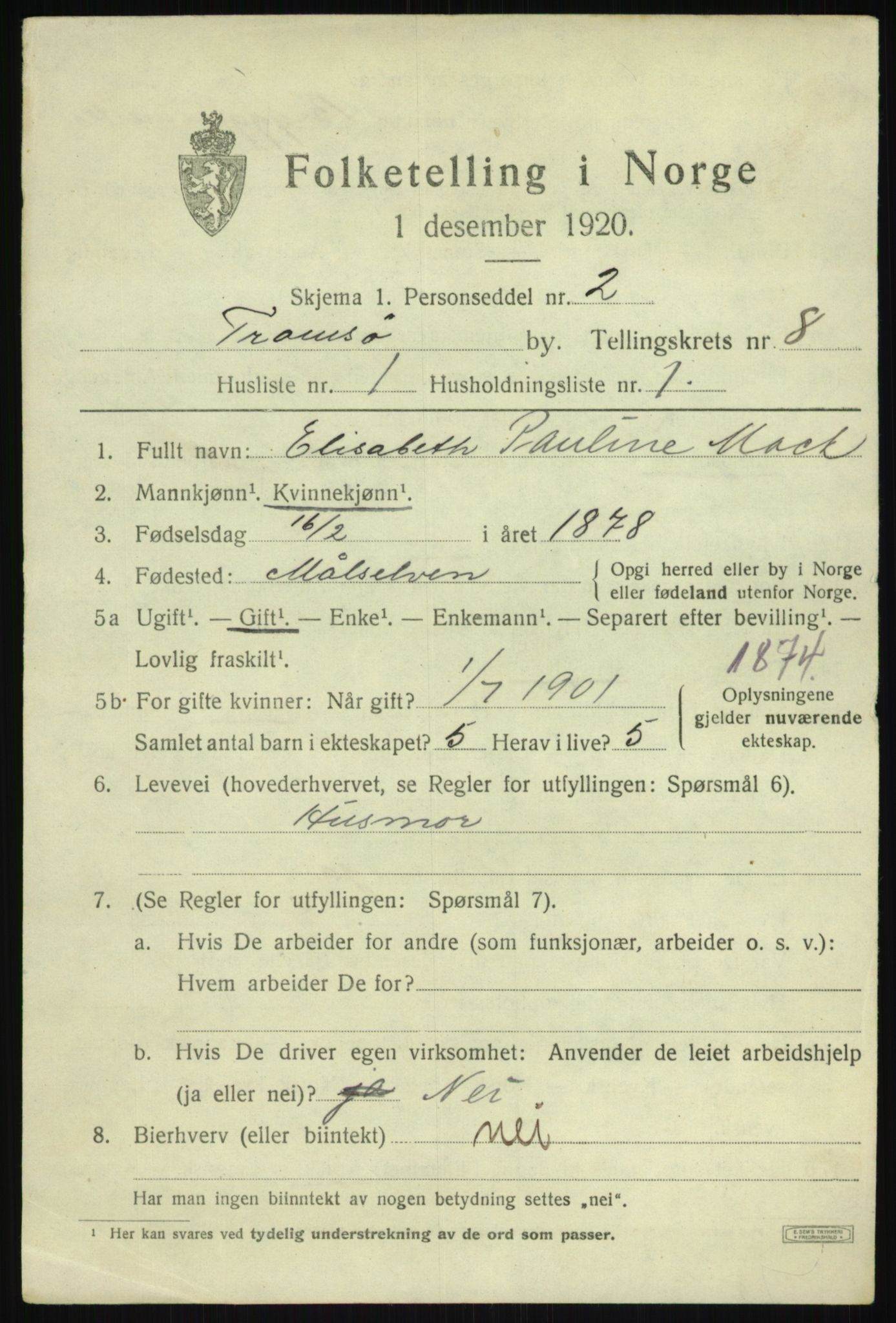 SATØ, 1920 census for Tromsø, 1920, p. 17092