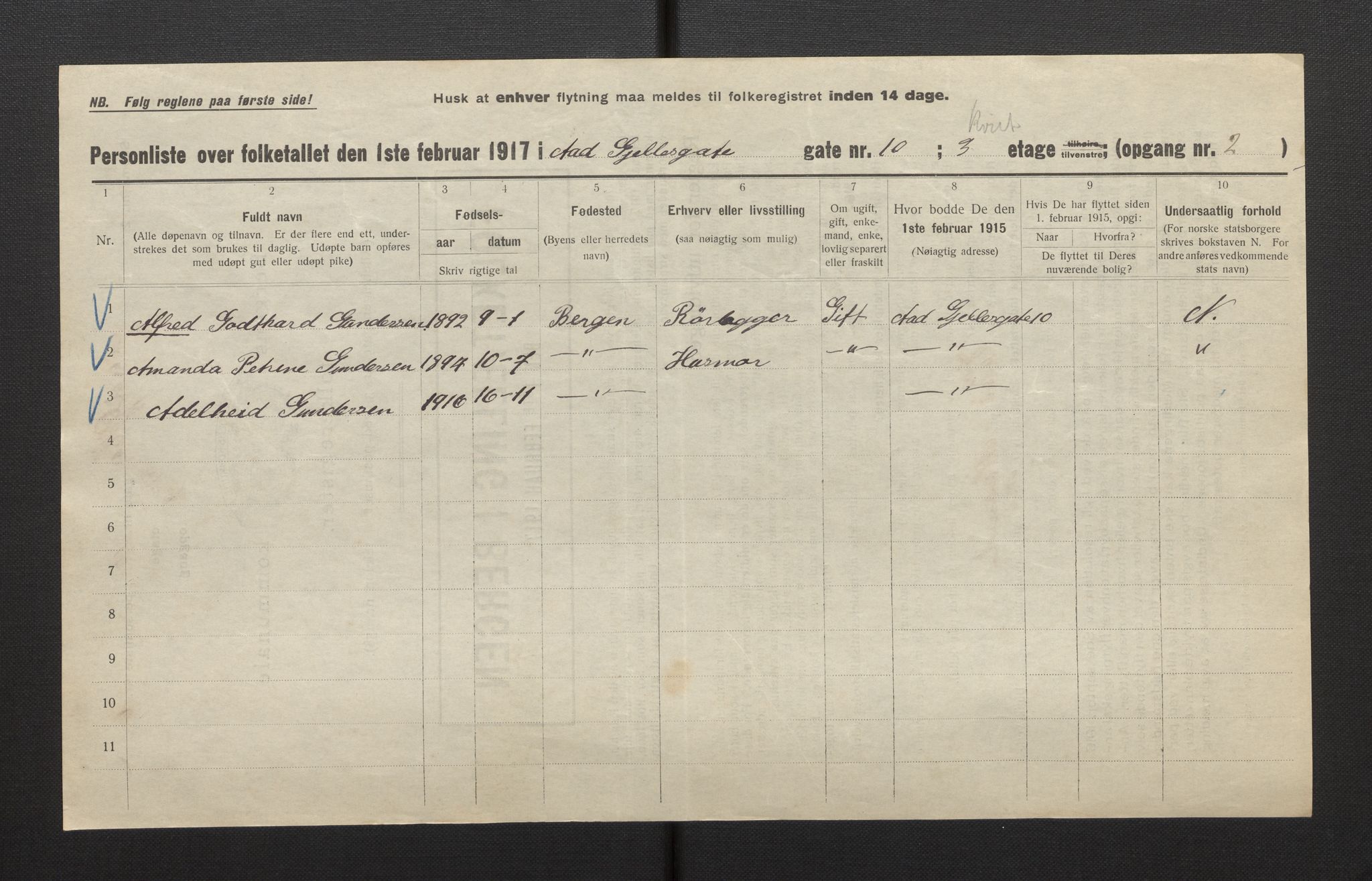 SAB, Municipal Census 1917 for Bergen, 1917, p. 27