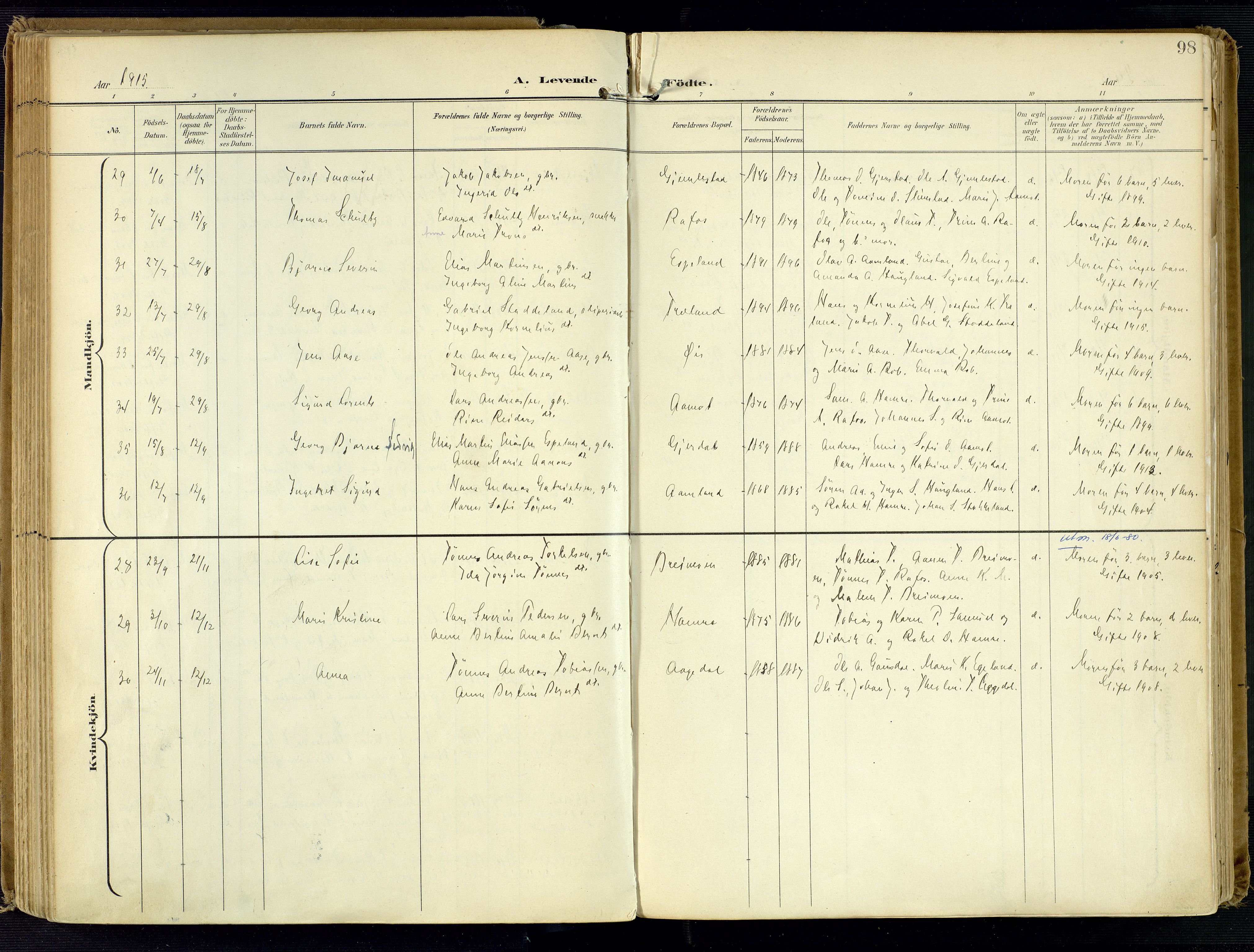 Kvinesdal sokneprestkontor, AV/SAK-1111-0026/F/Fa/Fab/L0009: Parish register (official) no. A 9, 1898-1915, p. 98