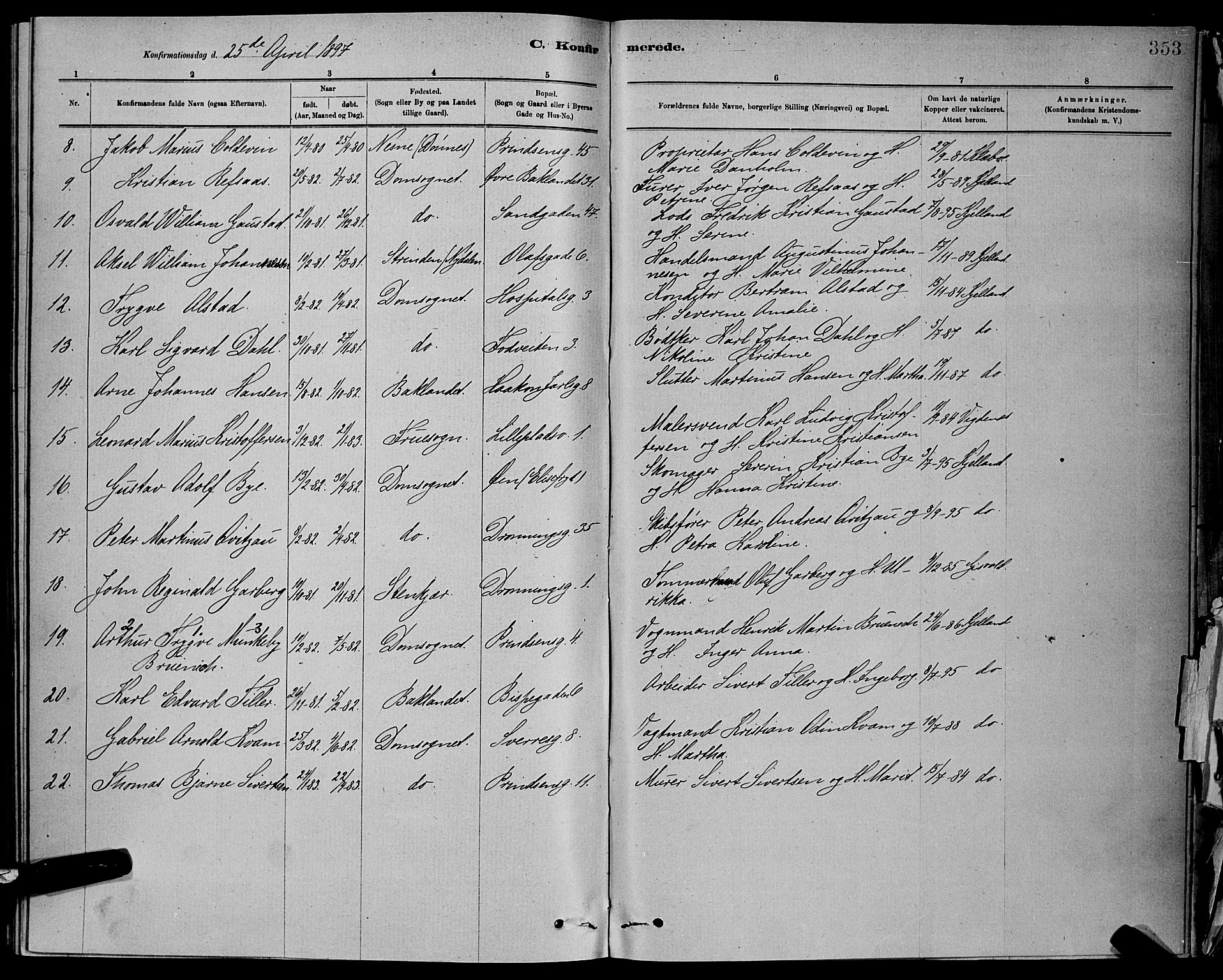 Ministerialprotokoller, klokkerbøker og fødselsregistre - Sør-Trøndelag, SAT/A-1456/601/L0092: Parish register (copy) no. 601C10, 1884-1897, p. 353