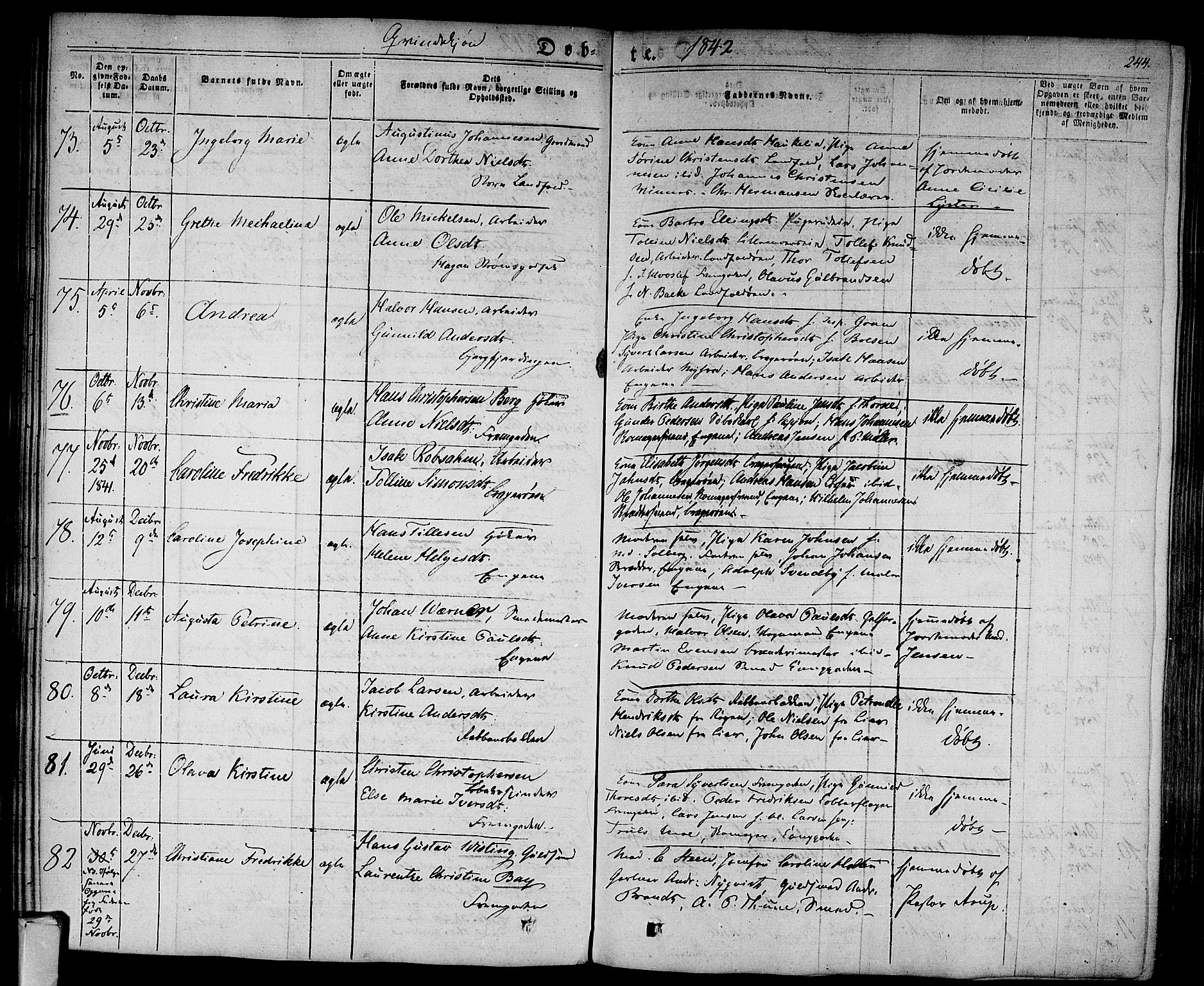 Bragernes kirkebøker, AV/SAKO-A-6/F/Fb/L0001: Parish register (official) no. II 1, 1830-1847, p. 244