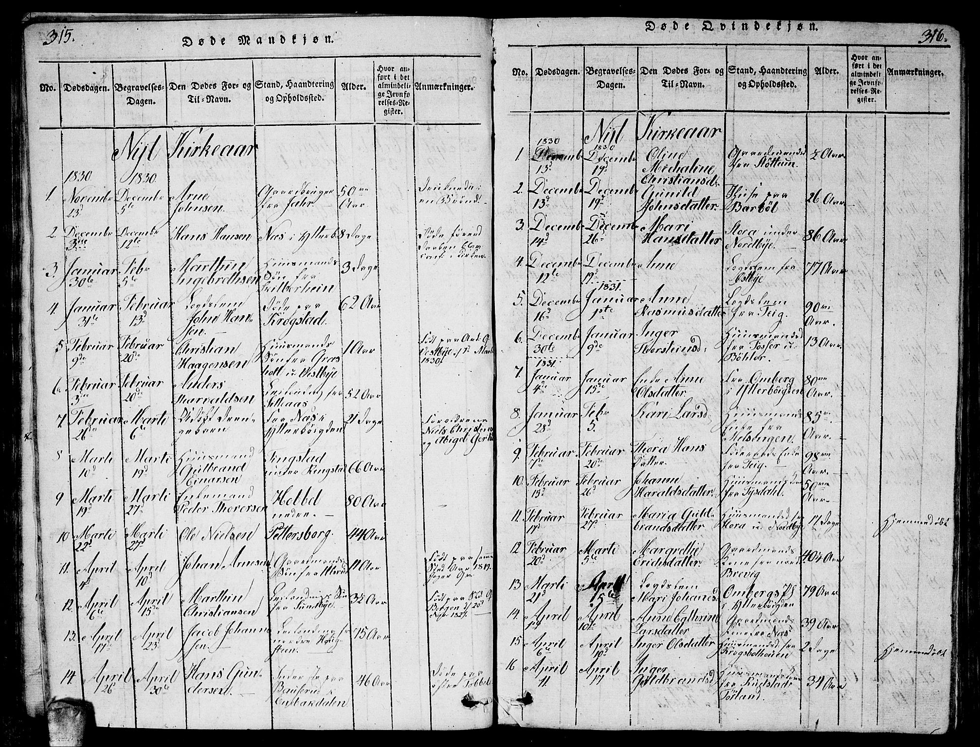 Enebakk prestekontor Kirkebøker, AV/SAO-A-10171c/G/Ga/L0001: Parish register (copy) no. I 1, 1815-1833, p. 315-316