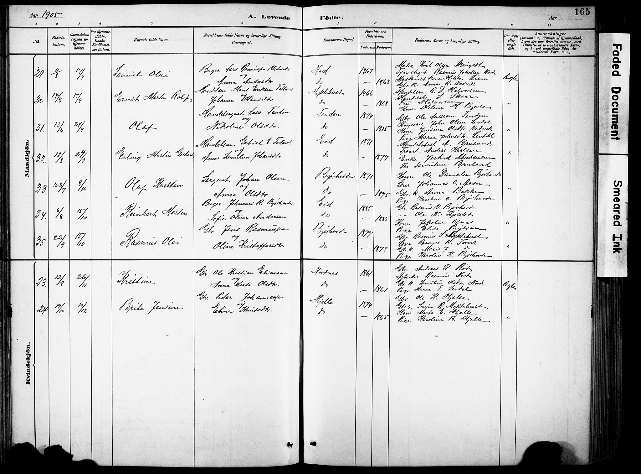 Eid sokneprestembete, AV/SAB-A-82301/H/Hab/Habb/L0002: Parish register (copy) no. B 2, 1882-1907, p. 165