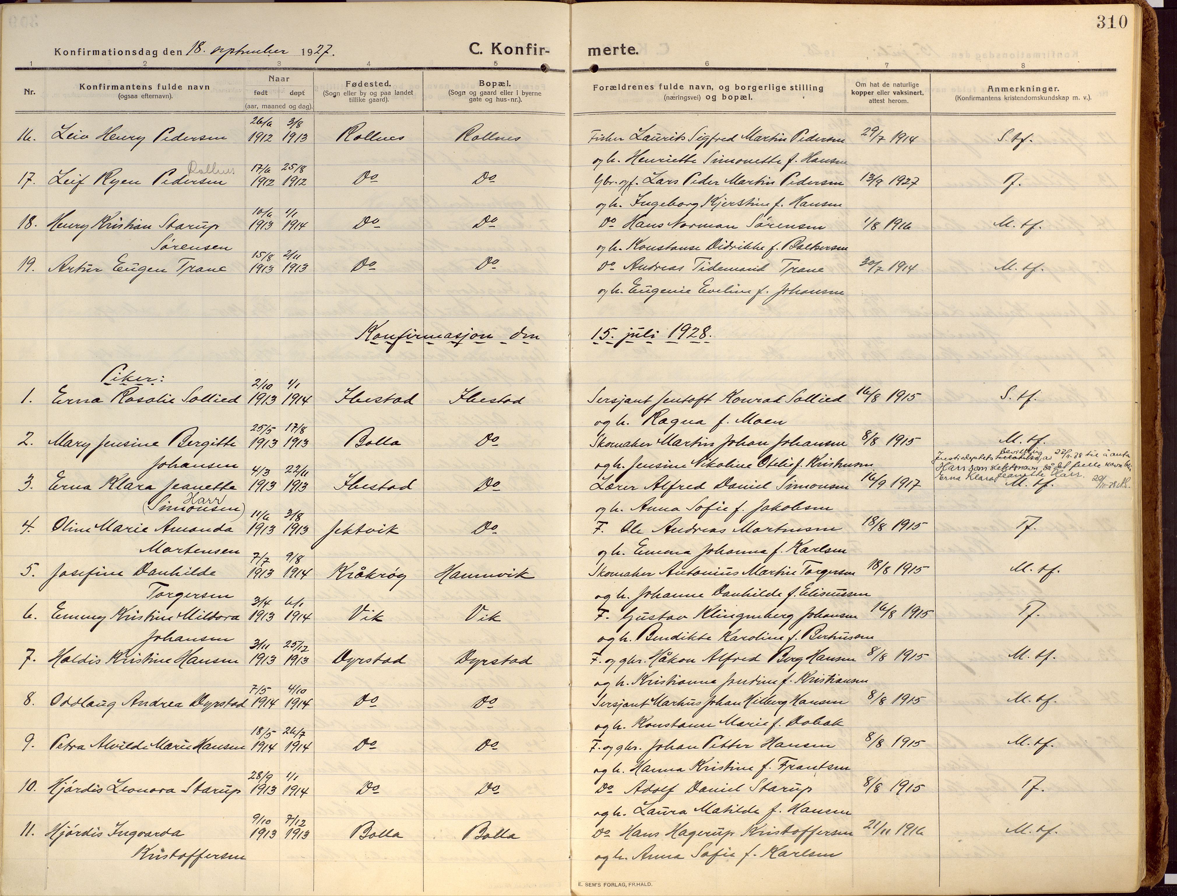 Ibestad sokneprestembete, SATØ/S-0077/H/Ha/Haa/L0018kirke: Parish register (official) no. 18, 1915-1929, p. 310