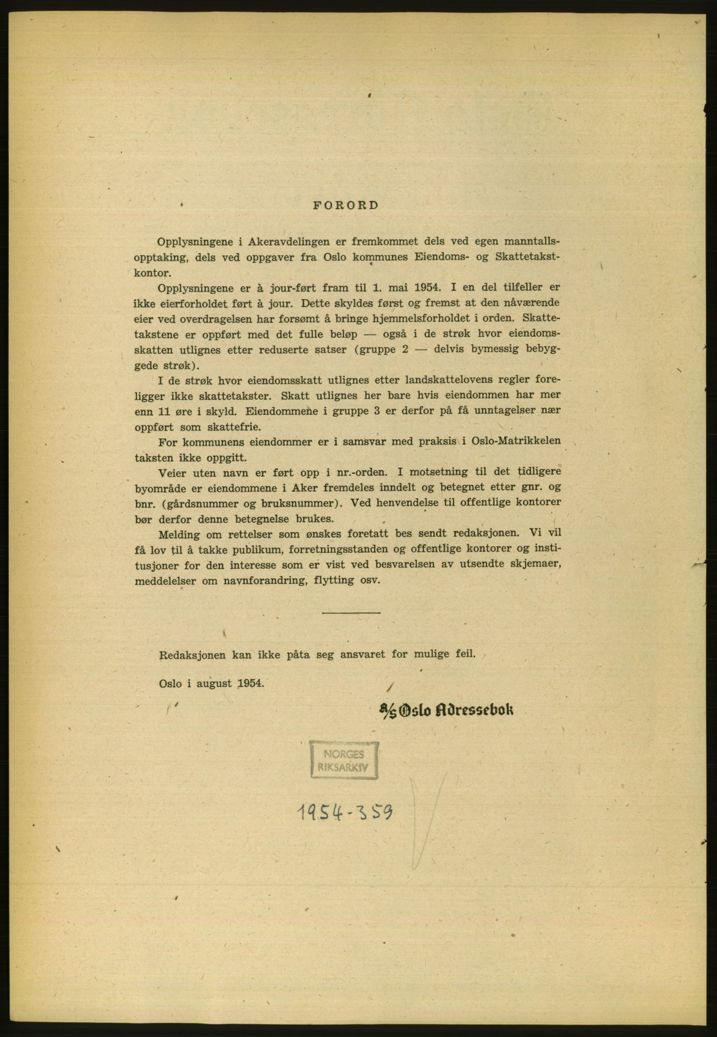 Kristiania/Oslo adressebok, PUBL/-, 1954