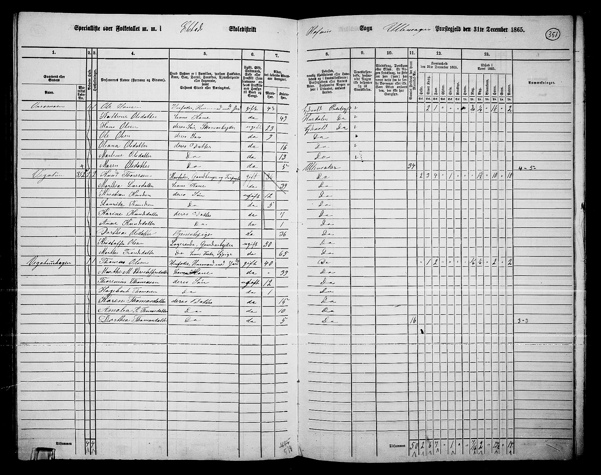 RA, 1865 census for Ullensaker, 1865, p. 303