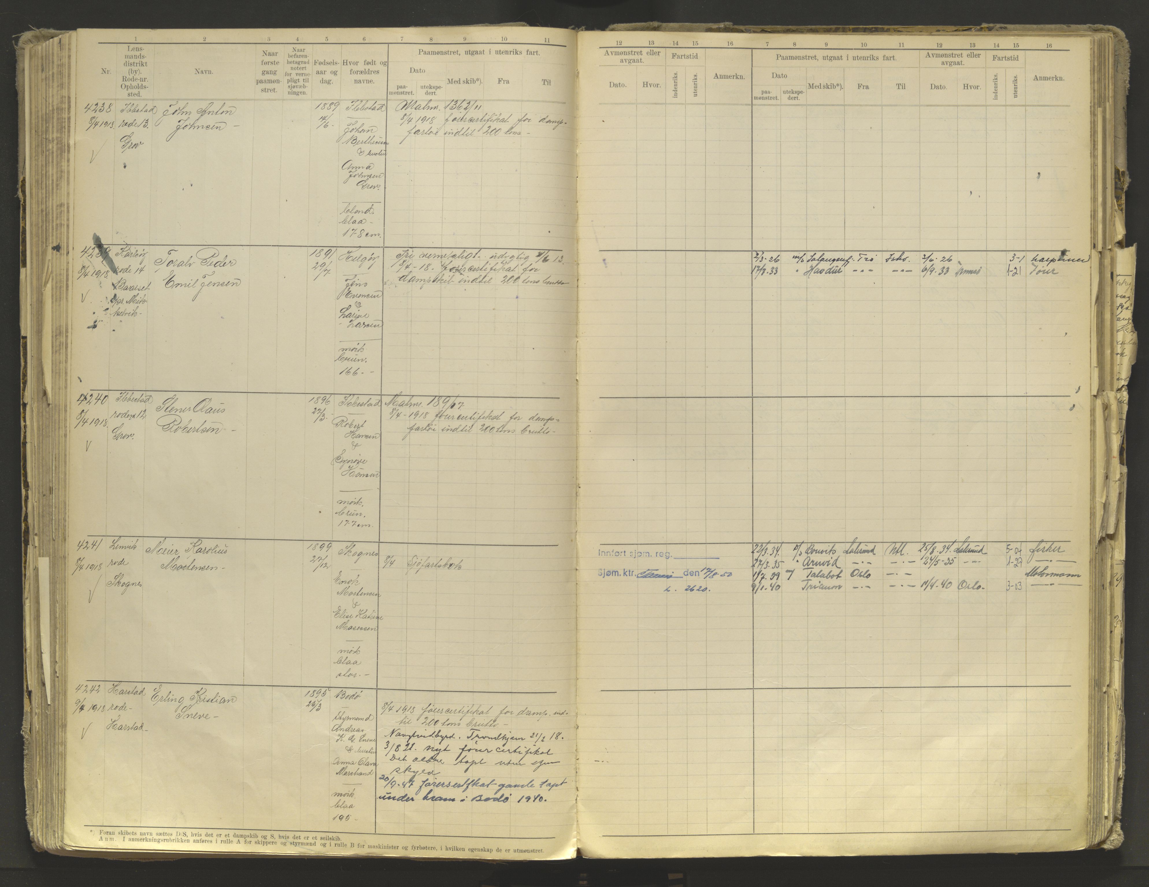 Tromsø sjømannskontor/innrullerings-/mønstringsdistrikt, AV/SATØ-S-0243/F/Fb/L0010: Annotasjonsrulle. Defekt: løs innbinding. Nr. 3519-4972, 1916-1920