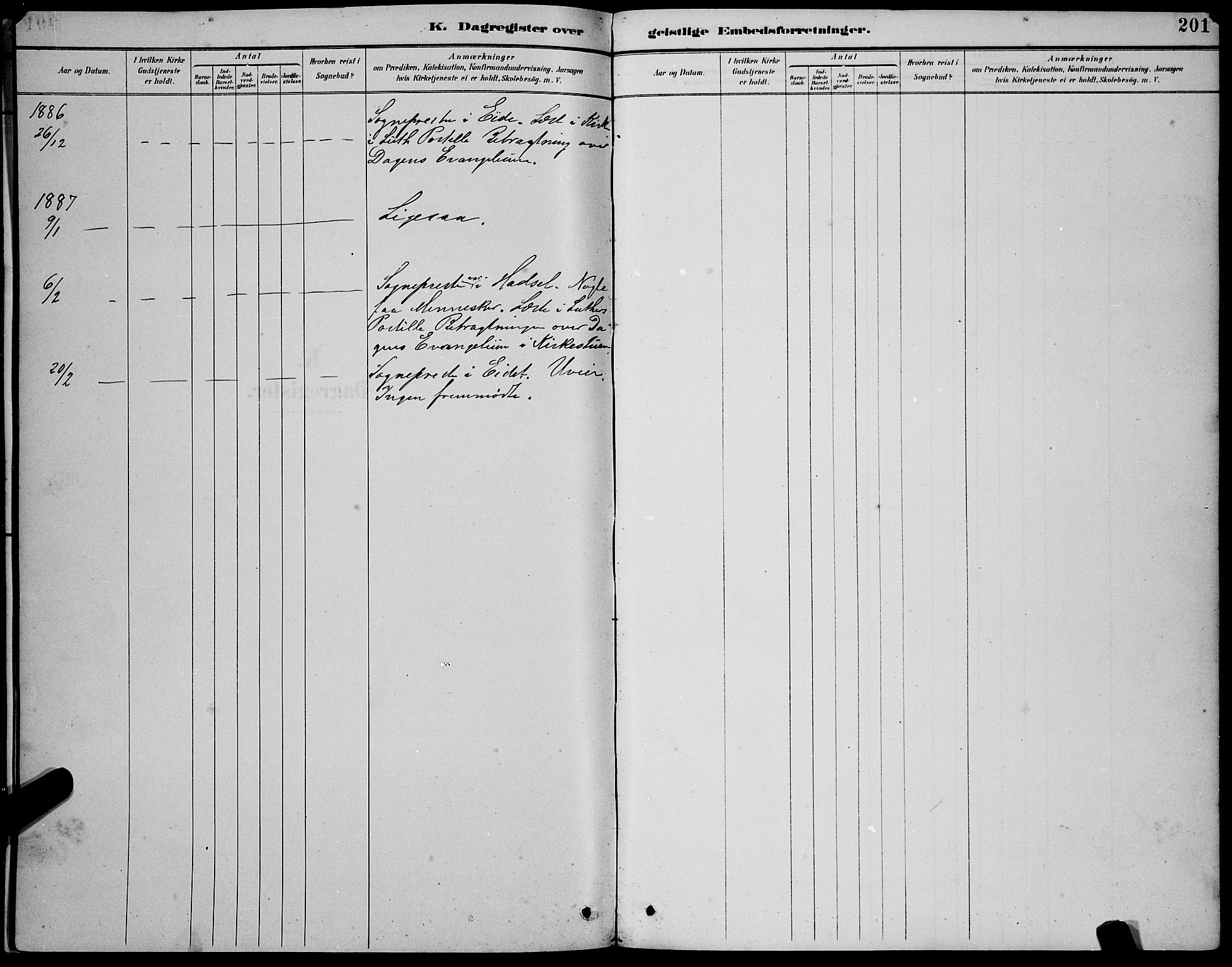 Ministerialprotokoller, klokkerbøker og fødselsregistre - Nordland, AV/SAT-A-1459/891/L1315: Parish register (copy) no. 891C04, 1886-1893, p. 201