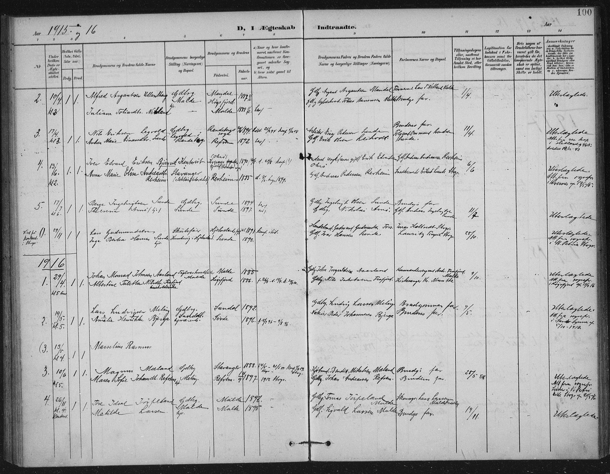 Håland sokneprestkontor, SAST/A-101802/002/B/L0001: Parish register (official) no. A 13, 1901-1923, p. 100