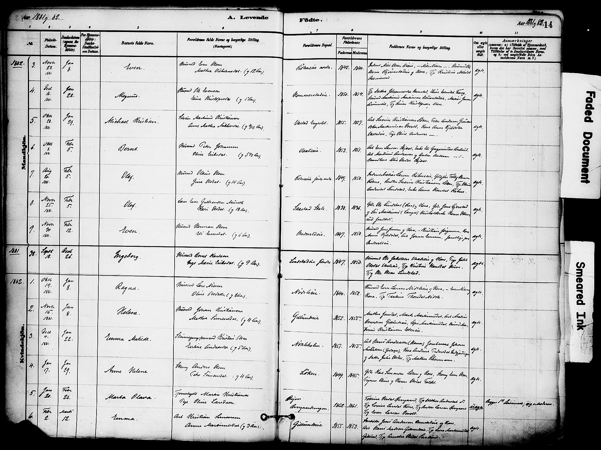 Stange prestekontor, AV/SAH-PREST-002/K/L0017: Parish register (official) no. 17, 1880-1893, p. 14