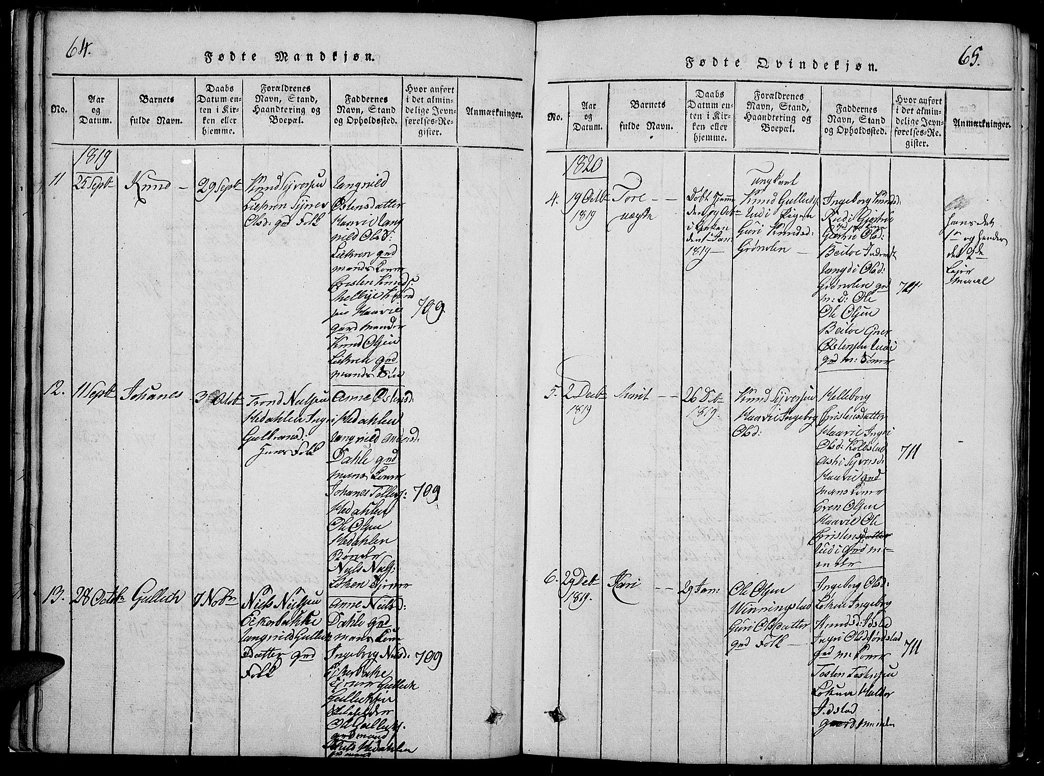 Slidre prestekontor, SAH/PREST-134/H/Ha/Hab/L0002: Parish register (copy) no. 2, 1814-1839, p. 64-65