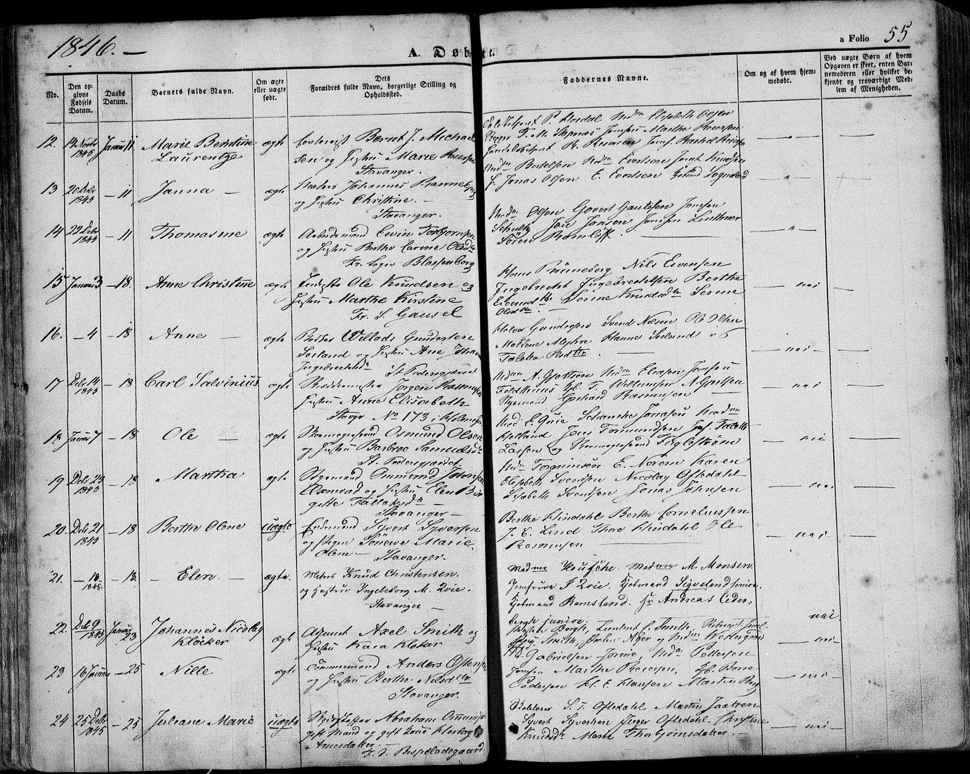 Domkirken sokneprestkontor, SAST/A-101812/001/30/30BA/L0016: Parish register (official) no. A 15, 1844-1854, p. 55