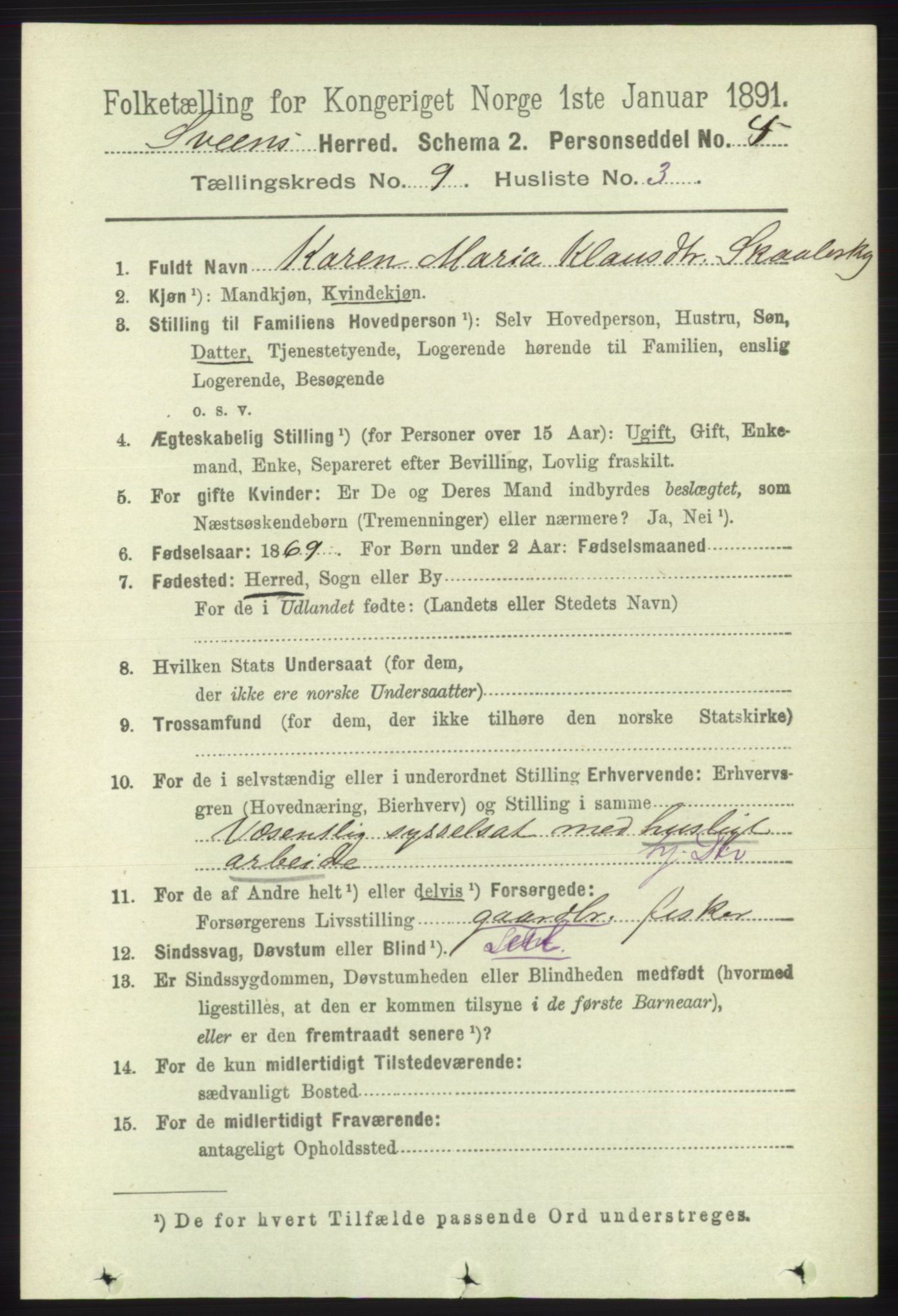 RA, 1891 census for 1216 Sveio, 1891, p. 2707