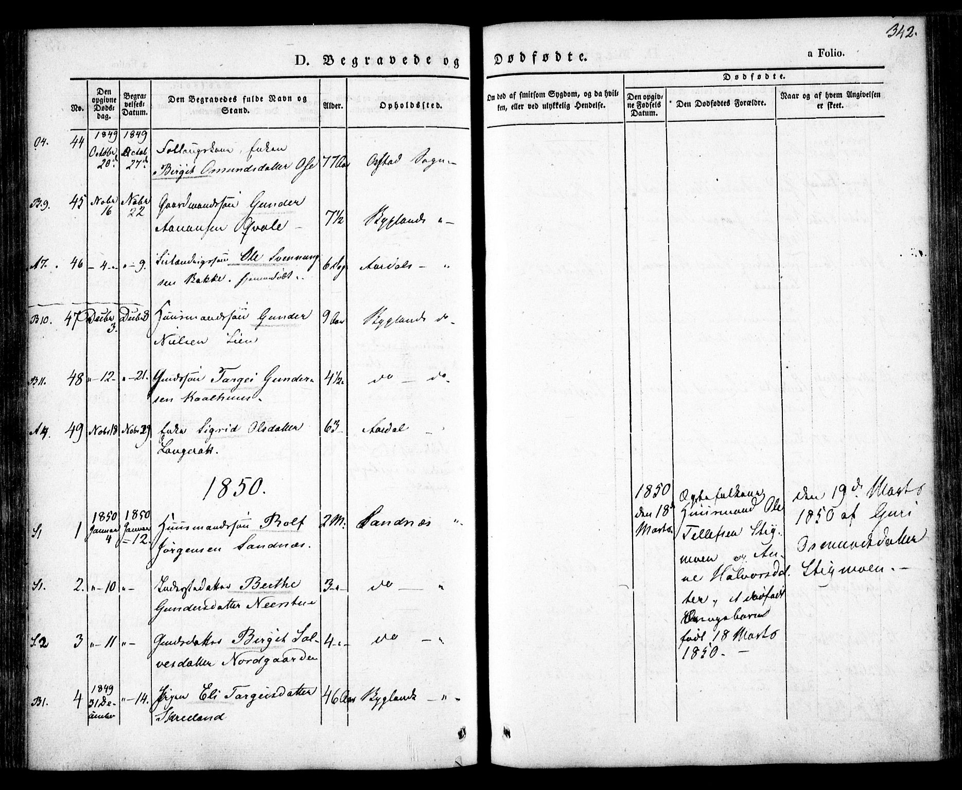 Bygland sokneprestkontor, SAK/1111-0006/F/Fa/Fab/L0004: Parish register (official) no. A 4, 1842-1858, p. 342