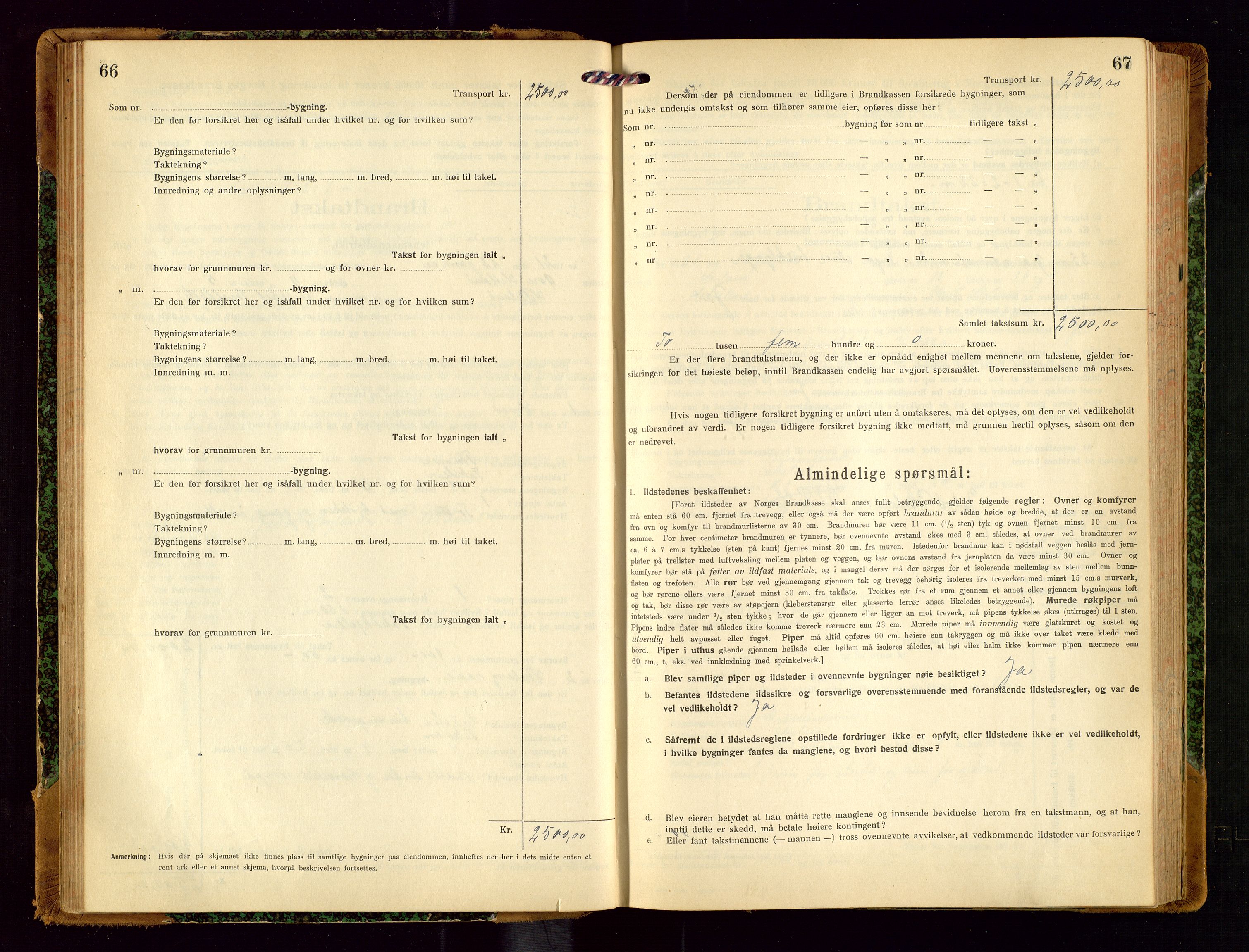 Helleland lensmannskontor, AV/SAST-A-100209/Gob/L0002: "Brandtakstprotokoll", 1921-1930, p. 66-67