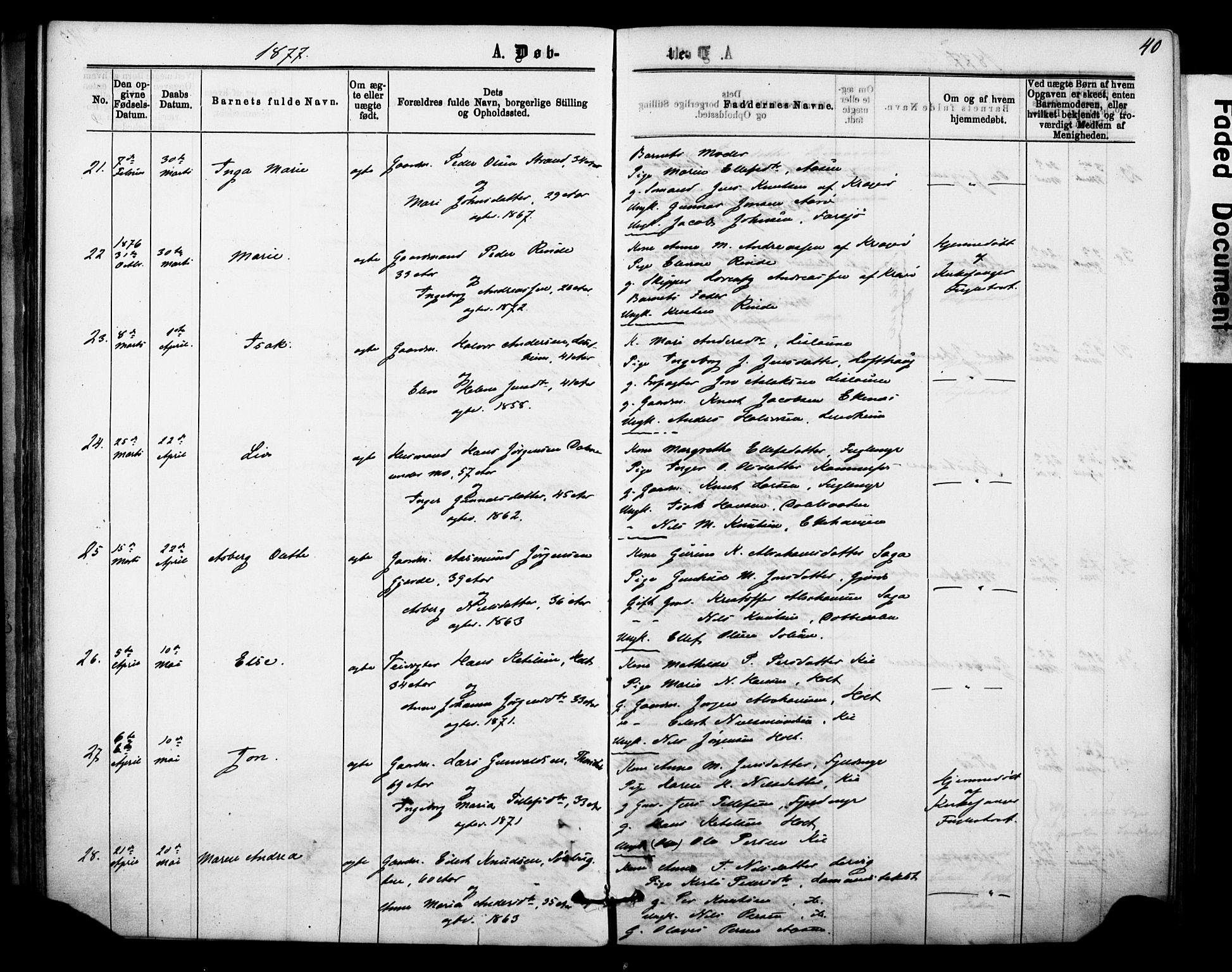 Sannidal kirkebøker, AV/SAKO-A-296/F/Fa/L0014: Parish register (official) no. 14, 1874-1883, p. 40