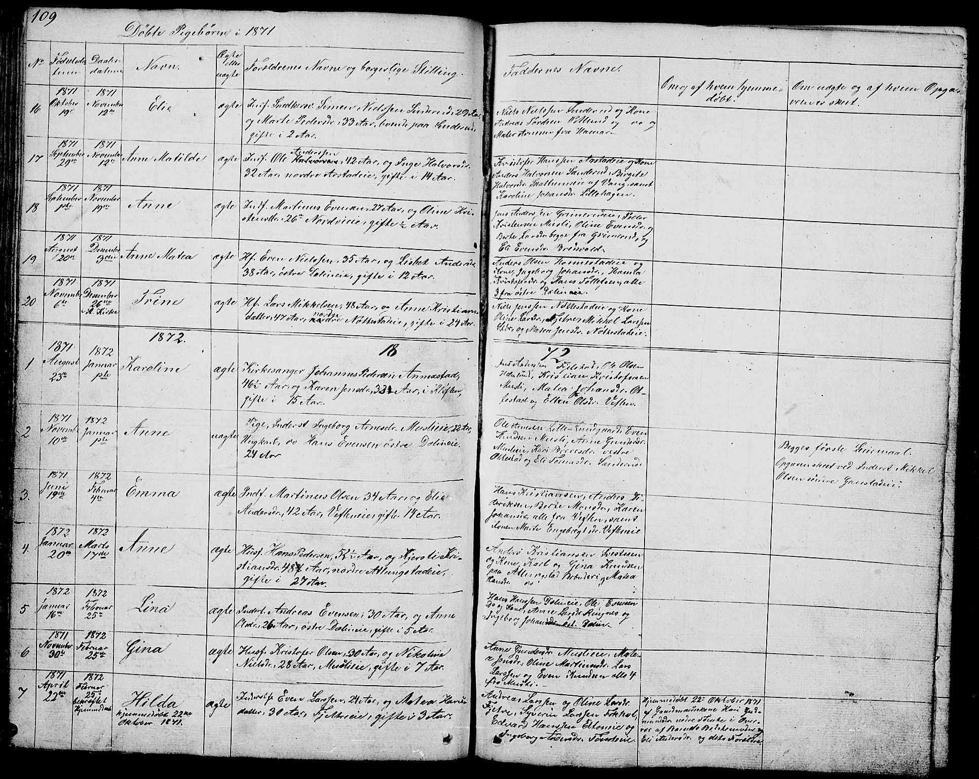 Stange prestekontor, SAH/PREST-002/L/L0002: Parish register (copy) no. 2, 1838-1879, p. 109