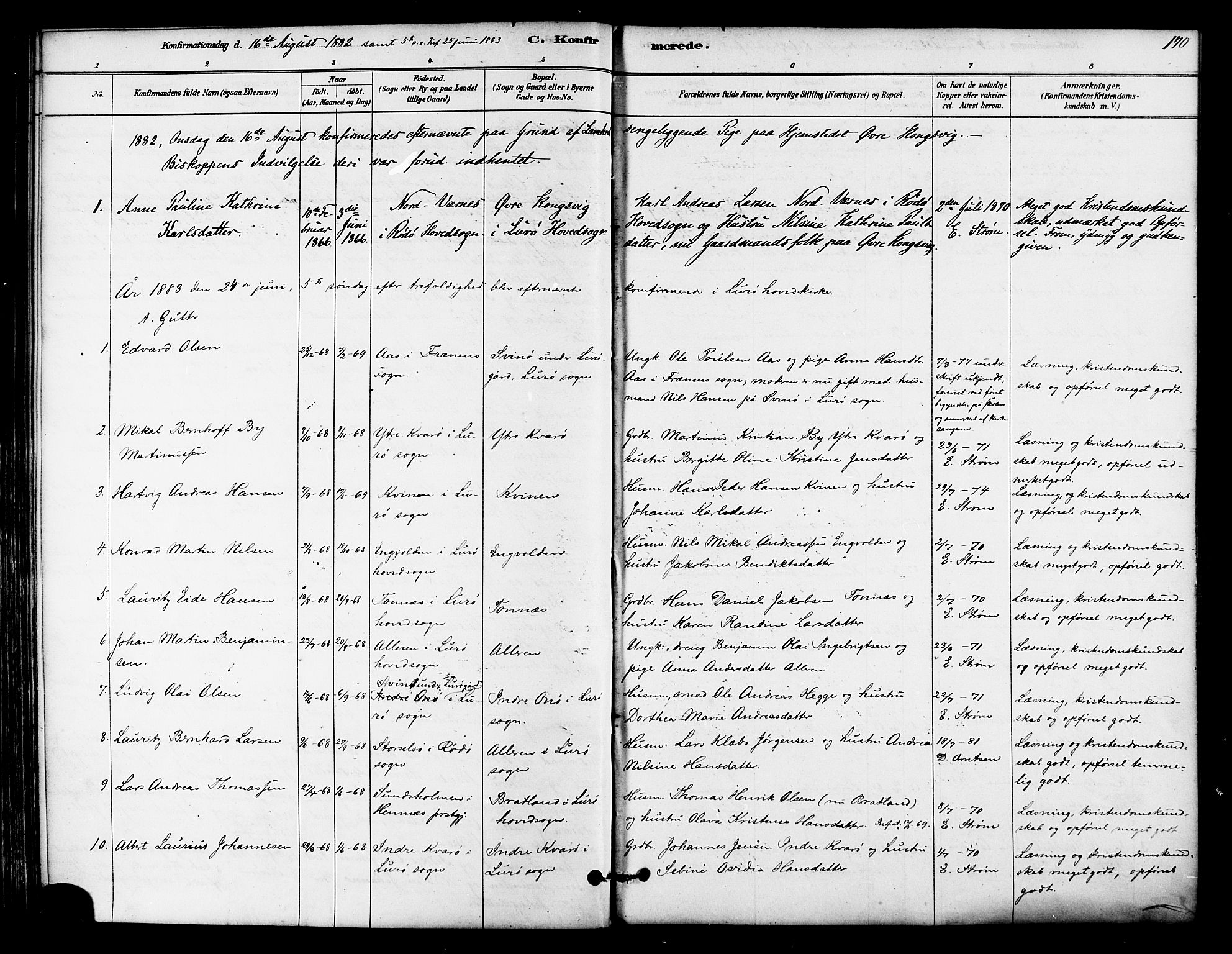Ministerialprotokoller, klokkerbøker og fødselsregistre - Nordland, SAT/A-1459/839/L0568: Parish register (official) no. 839A05, 1880-1902, p. 170