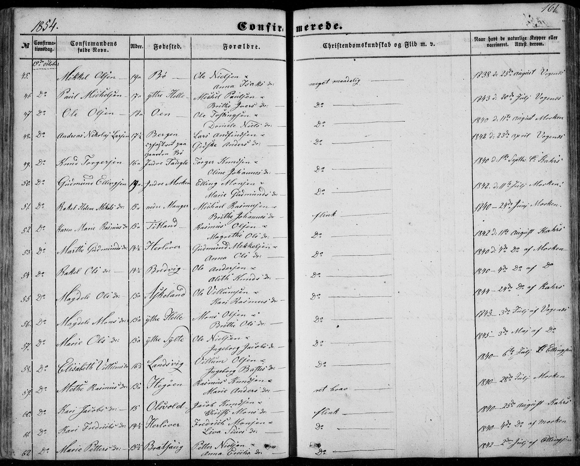Manger sokneprestembete, SAB/A-76801/H/Haa: Parish register (official) no. A 6, 1849-1859, p. 161