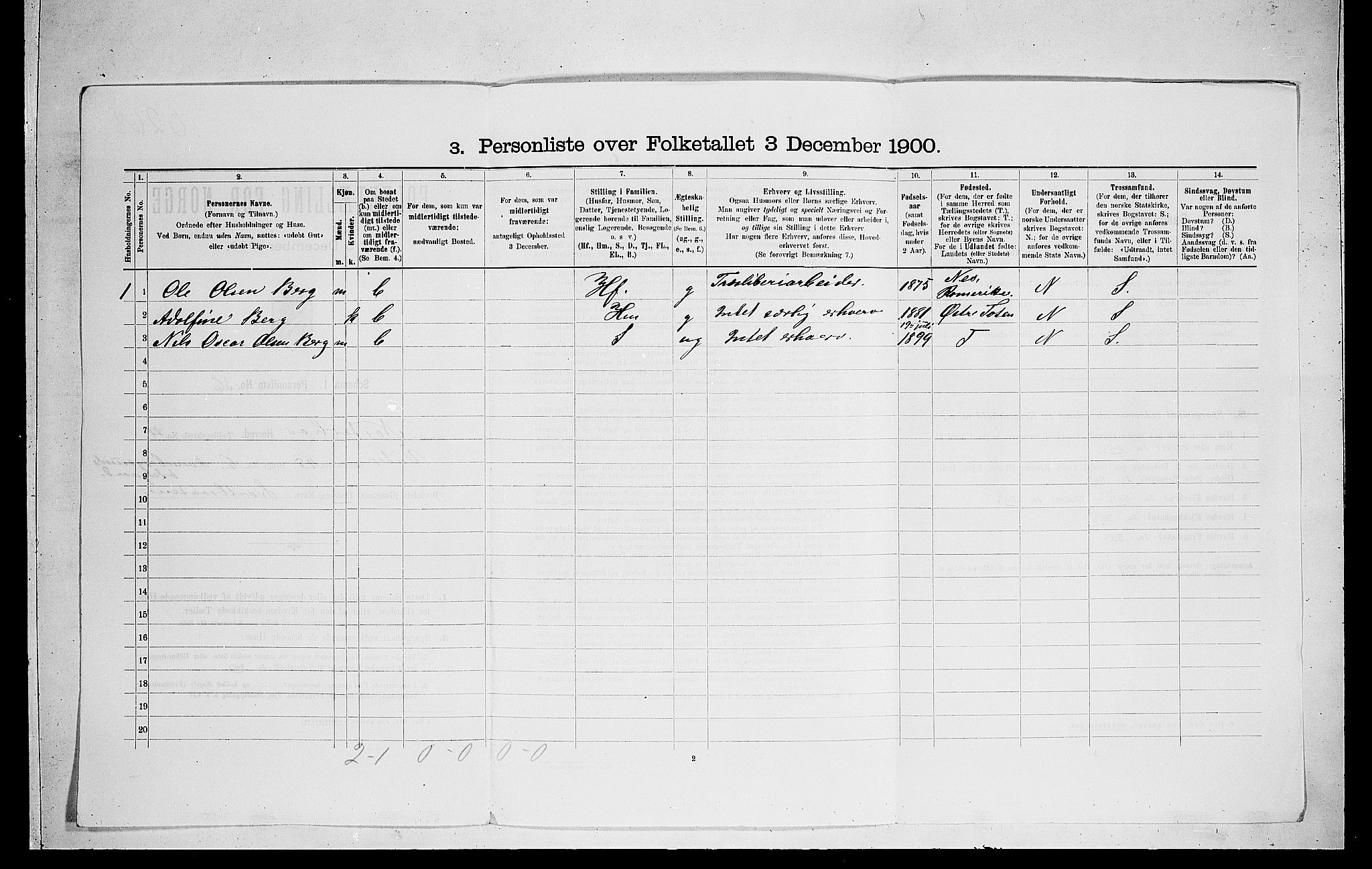RA, 1900 census for Norderhov, 1900, p. 1002