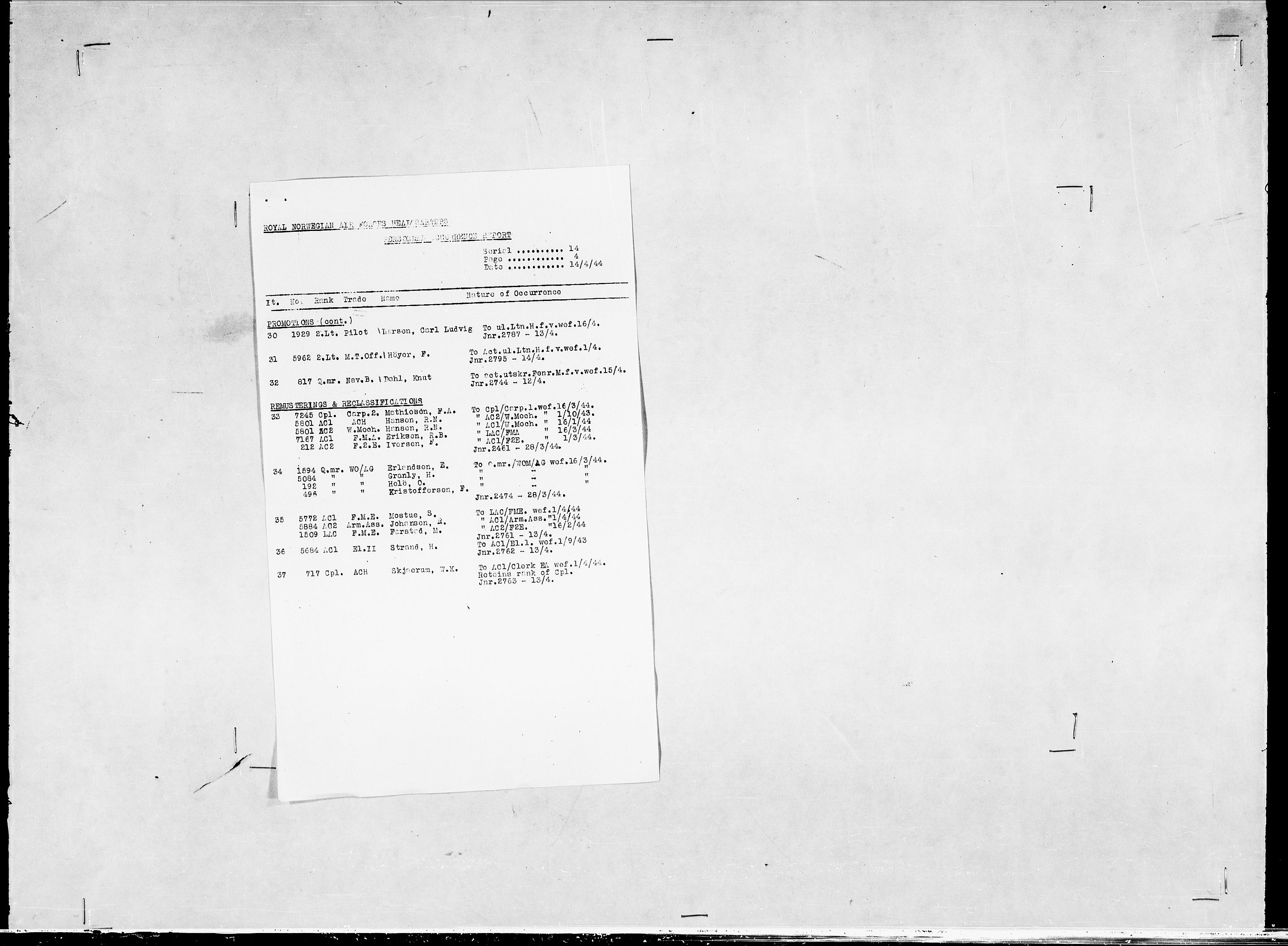 Forsvaret, Flyvåpnenes treningsleir 1940-1945, AV/RA-RAFA-3974/V/L0038: Ekspedisjonskontoret. 8. Personellkontoret, 1940-1945