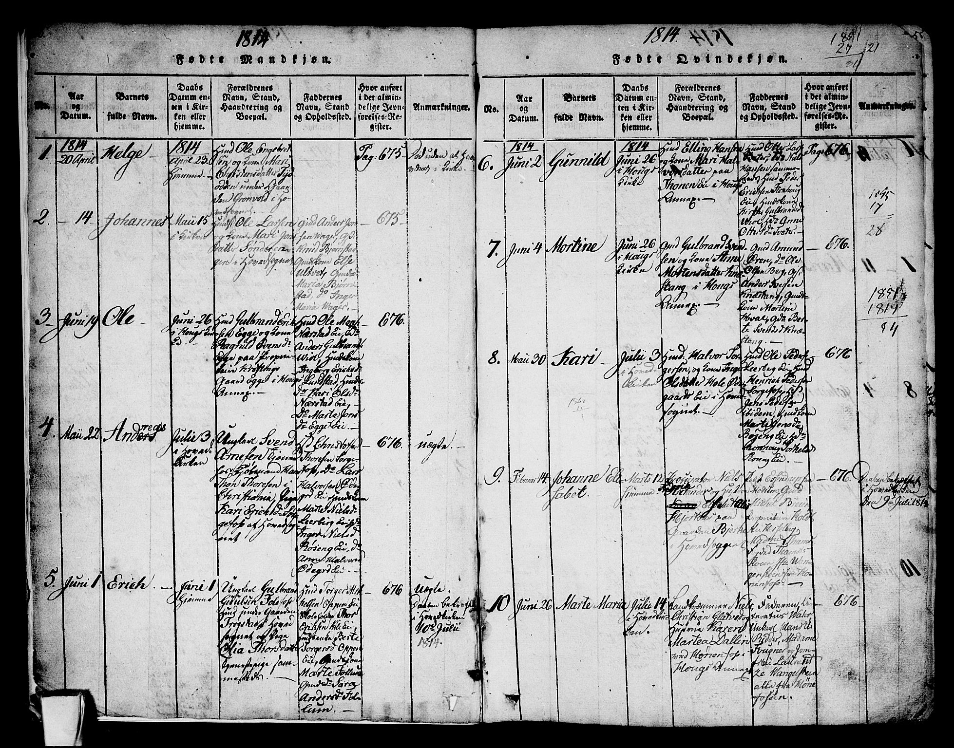 Norderhov kirkebøker, SAKO/A-237/G/Ga/L0002: Parish register (copy) no. I 2, 1814-1867, p. 2-3