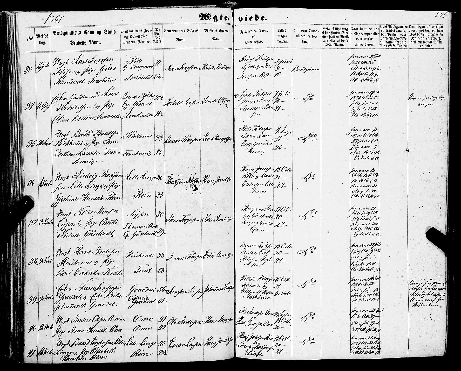 Strandebarm sokneprestembete, SAB/A-78401/H/Haa: Parish register (official) no. A 8, 1858-1872, p. 279