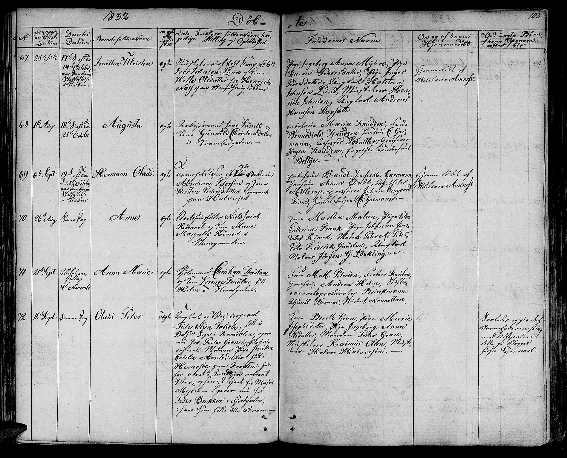 Ministerialprotokoller, klokkerbøker og fødselsregistre - Sør-Trøndelag, SAT/A-1456/602/L0108: Parish register (official) no. 602A06, 1821-1839, p. 103
