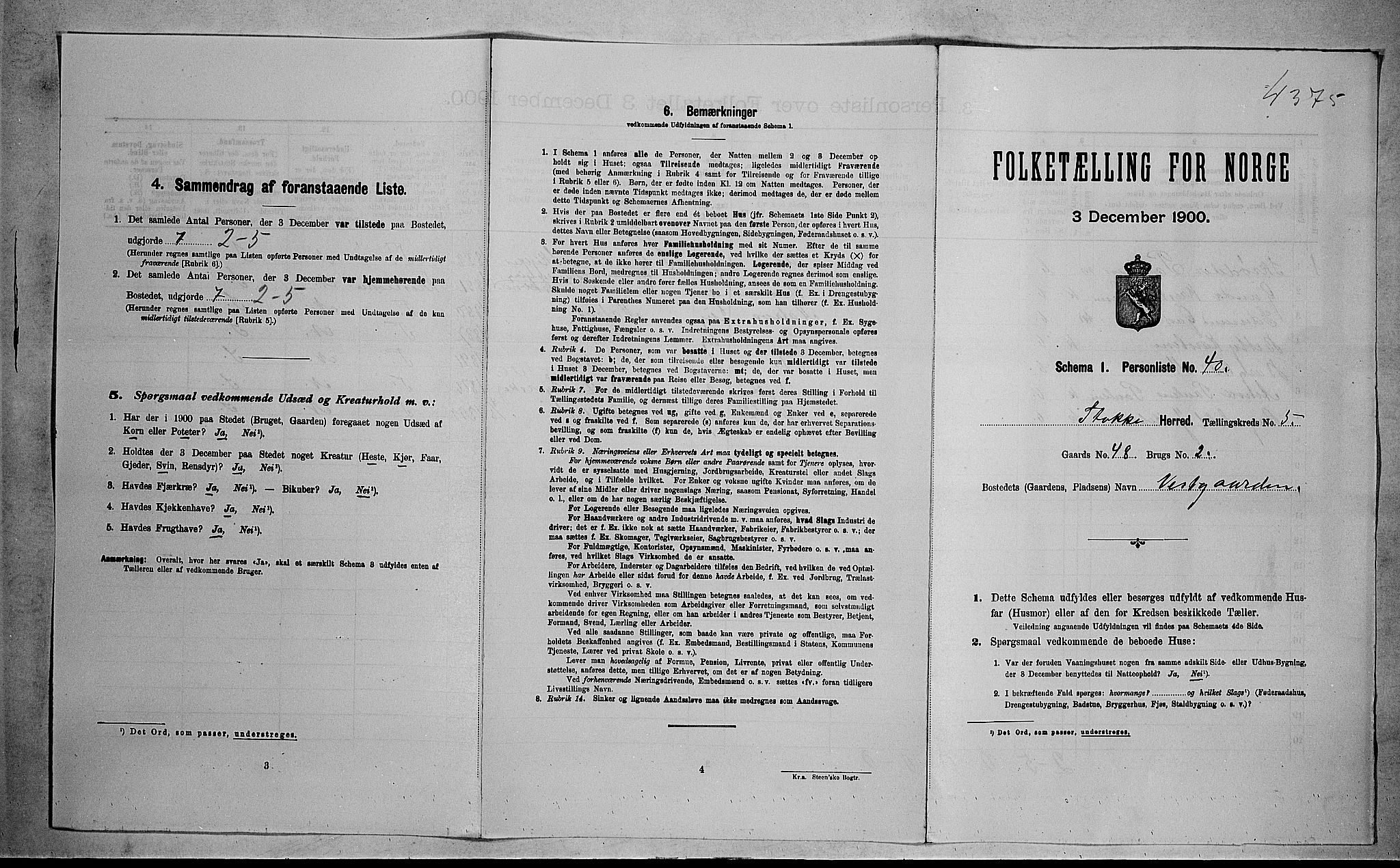 RA, 1900 census for Stokke, 1900, p. 1056