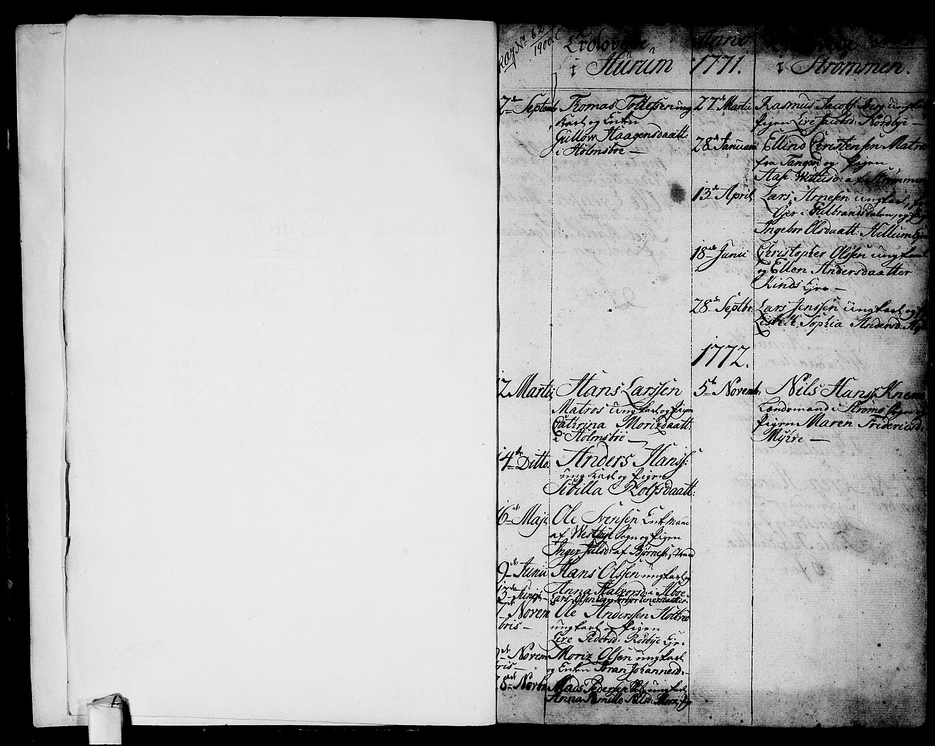 Hurum kirkebøker, SAKO/A-229/F/Fa/L0007: Parish register (official) no. 7, 1771-1810, p. 1