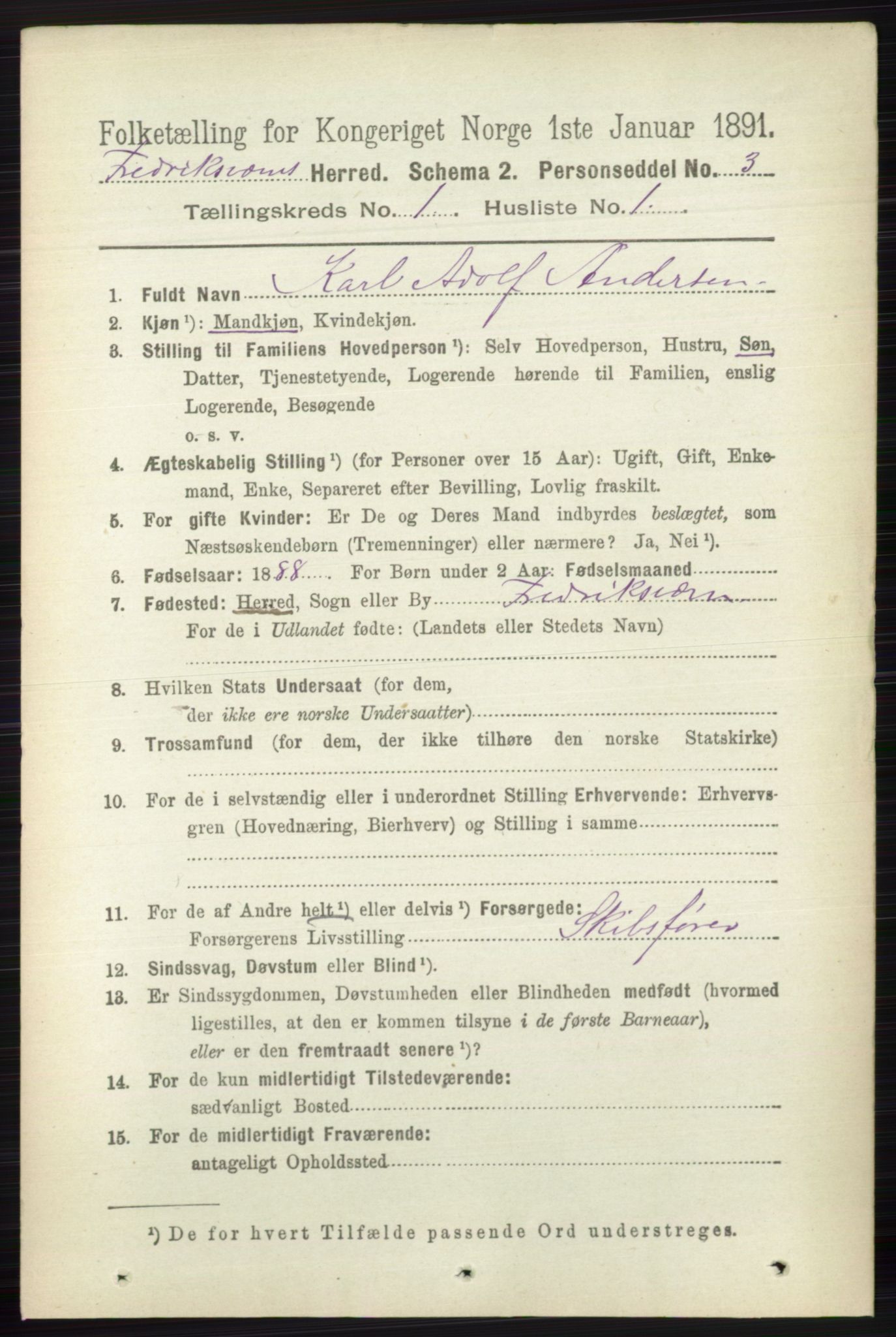 RA, 1891 census for 0798 Fredriksvern, 1891, p. 47