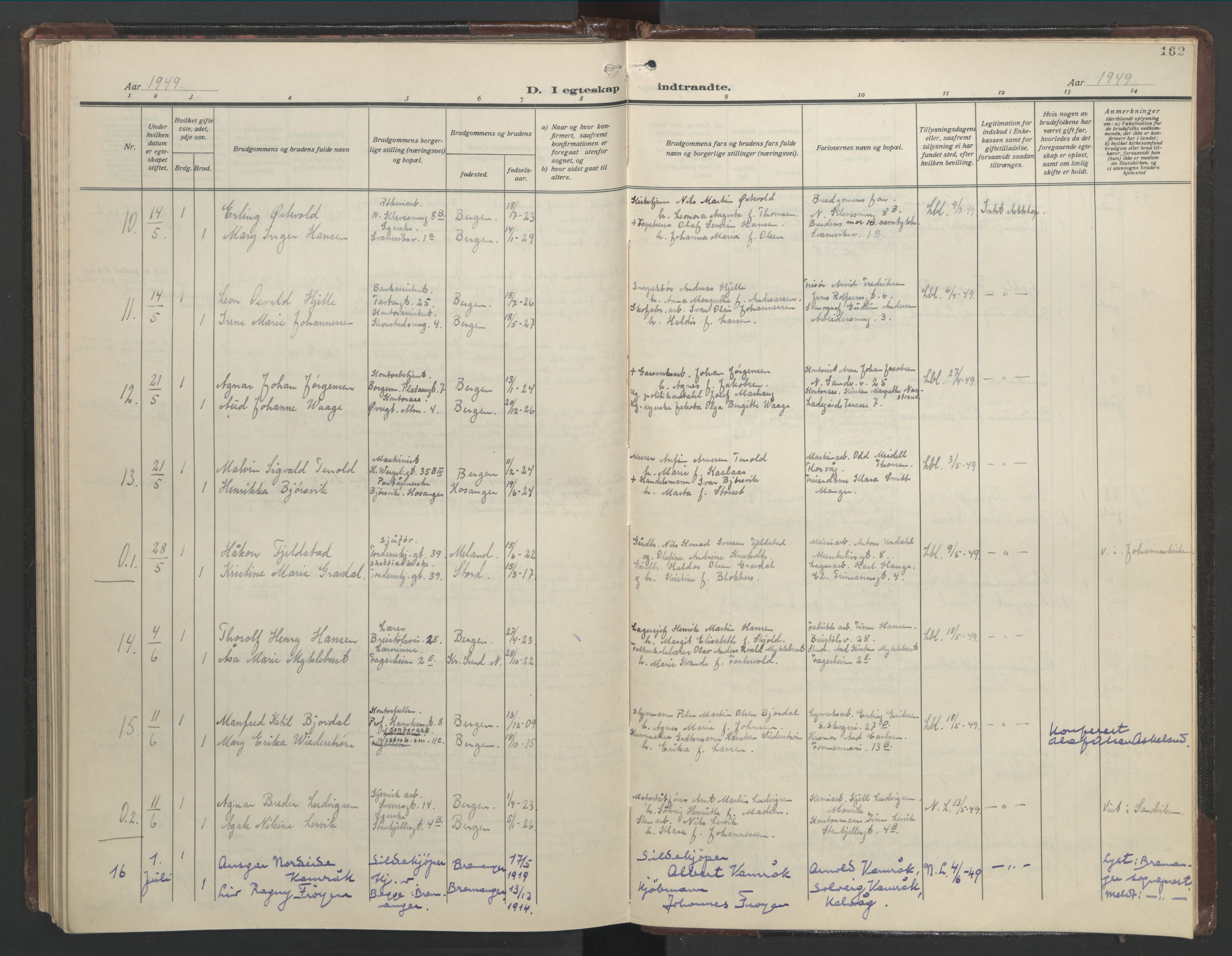 Mariakirken Sokneprestembete, AV/SAB-A-76901/H/Hab/L0011: Parish register (copy) no. A 11, 1938-1955, p. 161b-162a