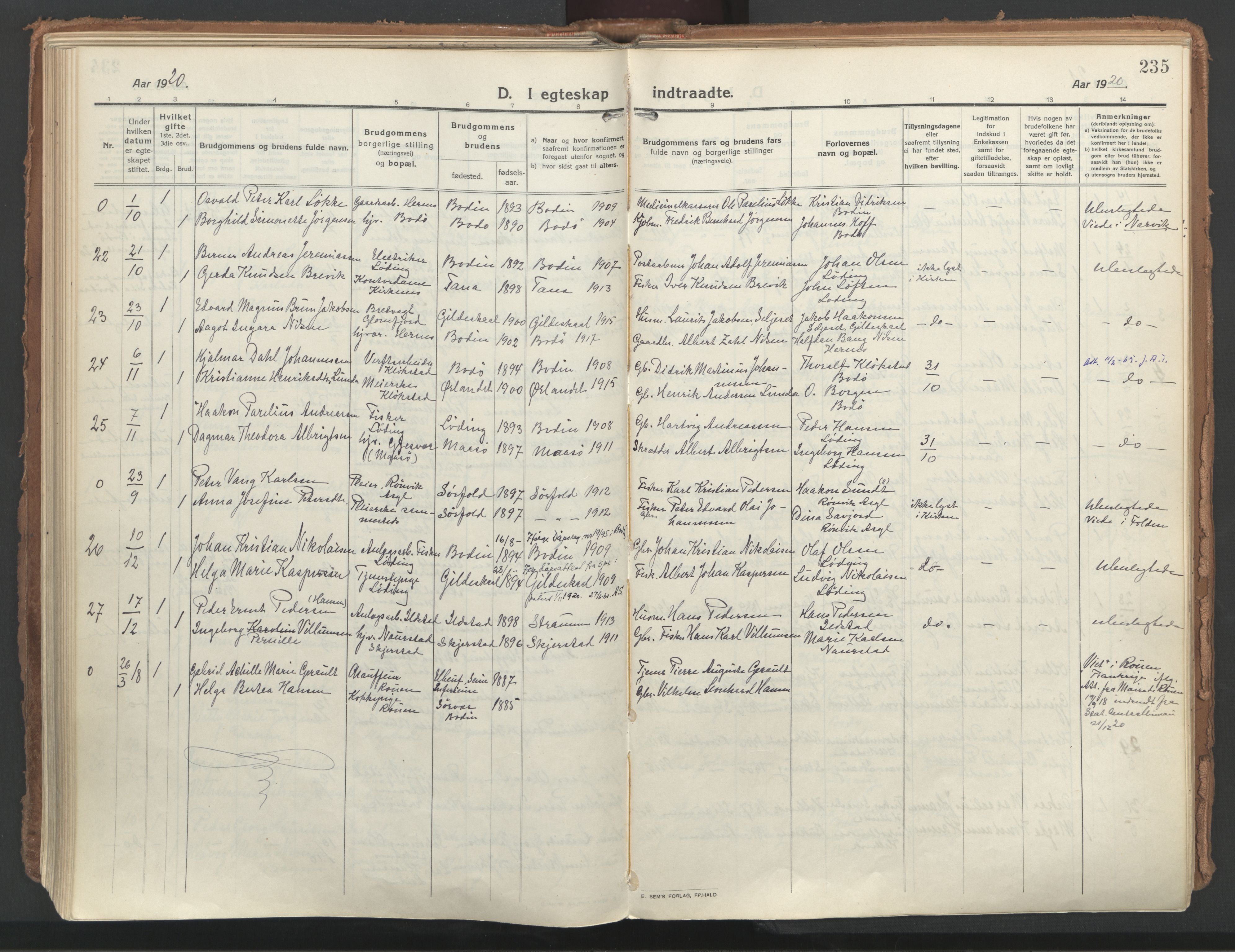 Ministerialprotokoller, klokkerbøker og fødselsregistre - Nordland, AV/SAT-A-1459/802/L0060: Parish register (official) no. 802A07, 1916-1933, p. 235