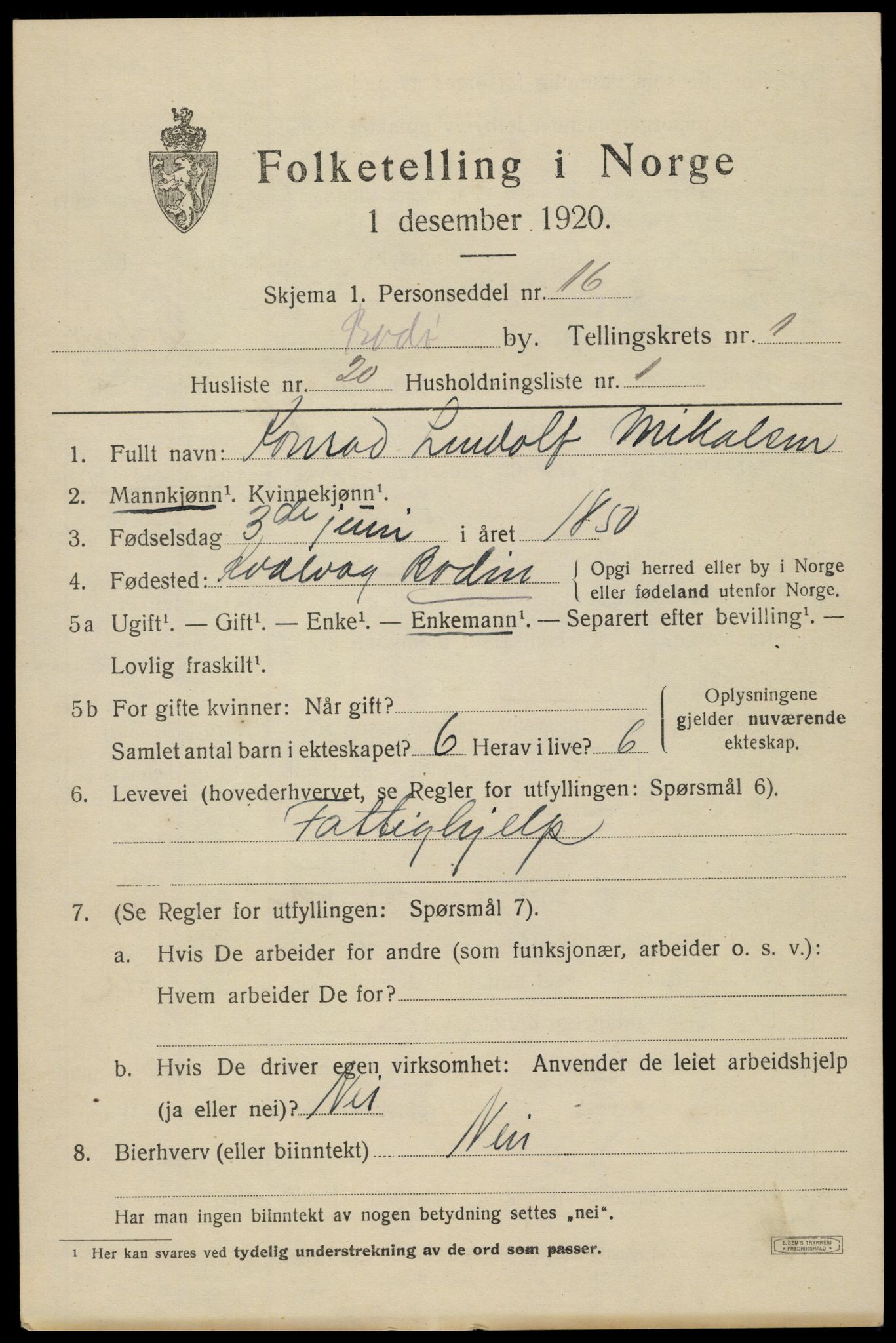 SAT, 1920 census for Bodø, 1920, p. 3675