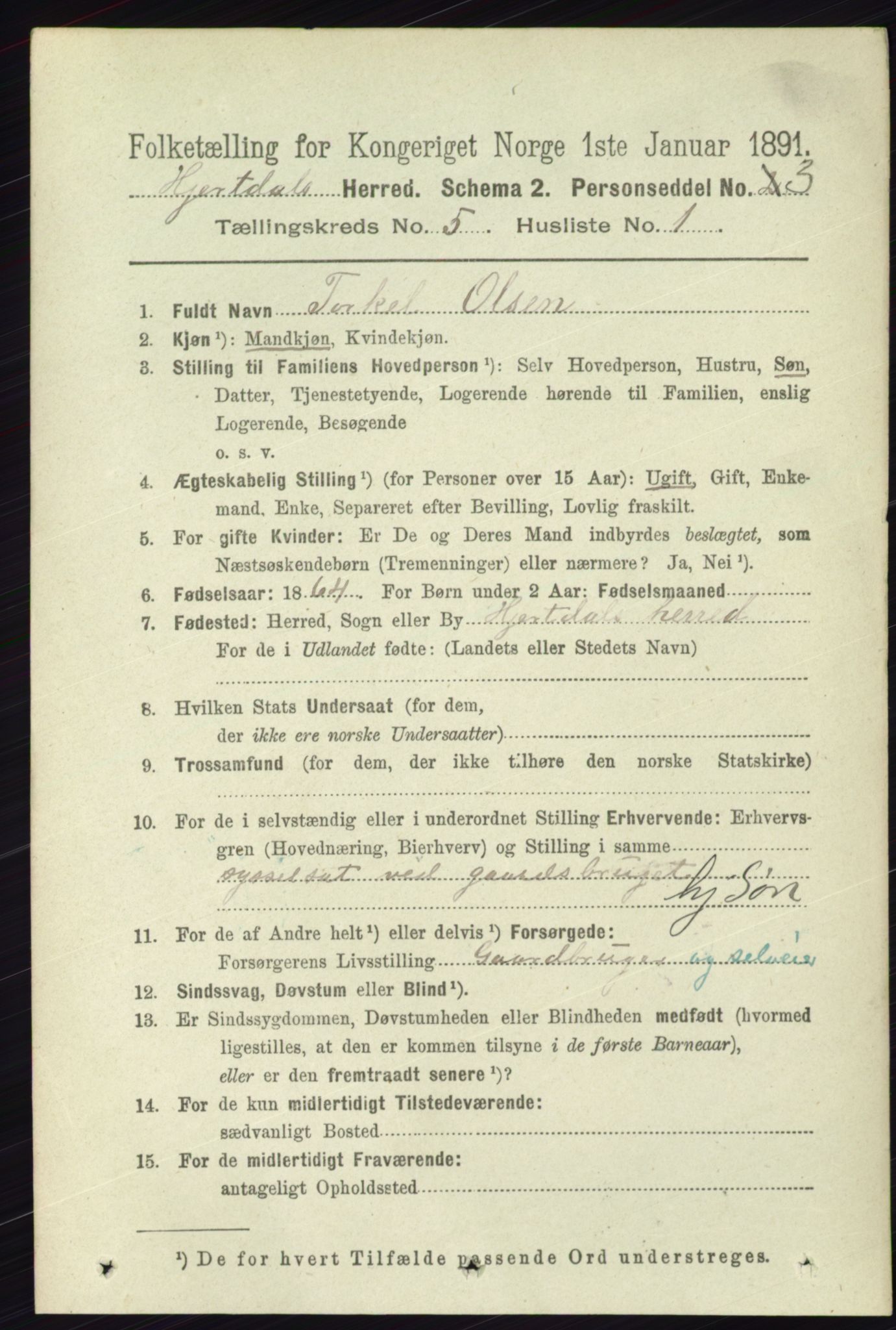 RA, 1891 census for 0827 Hjartdal, 1891, p. 1812