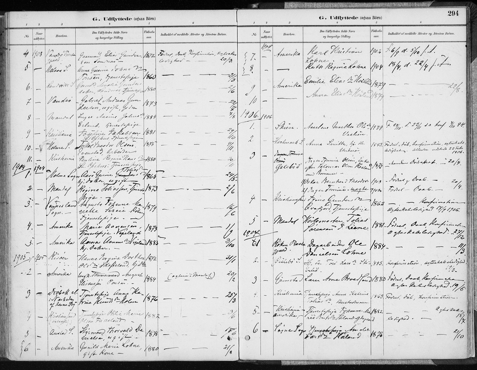 Sør-Audnedal sokneprestkontor, AV/SAK-1111-0039/F/Fa/Fab/L0010: Parish register (official) no. A 10, 1892-1913, p. 294