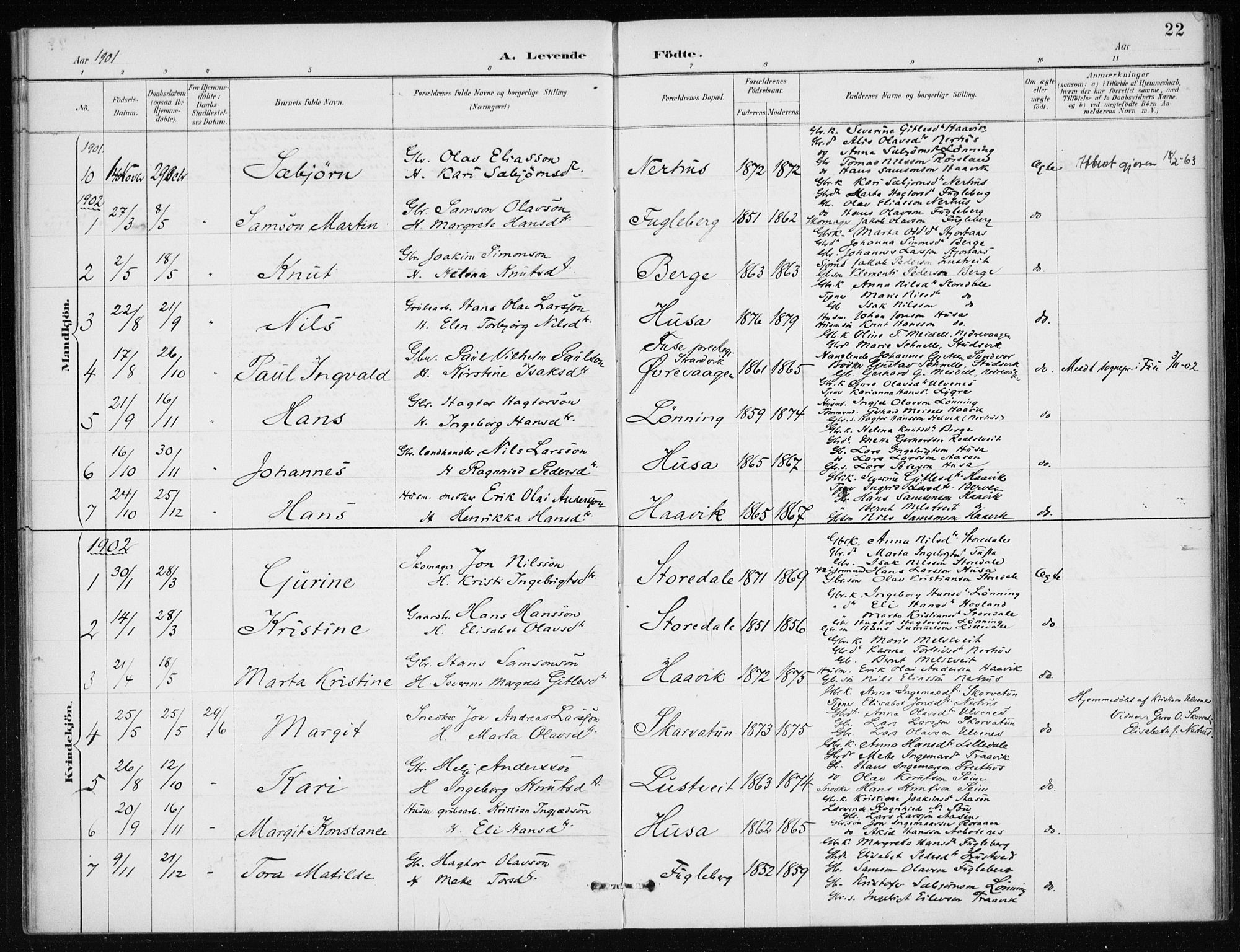 Kvinnherad sokneprestembete, SAB/A-76401/H/Haa: Parish register (official) no. E 1, 1887-1912, p. 22