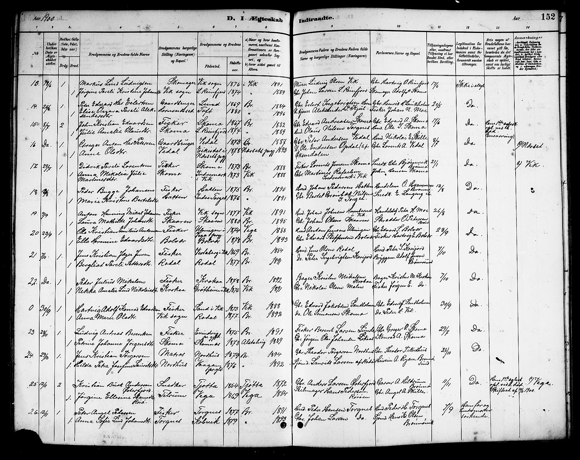 Ministerialprotokoller, klokkerbøker og fødselsregistre - Nordland, SAT/A-1459/813/L0213: Parish register (copy) no. 813C05, 1887-1903, p. 152