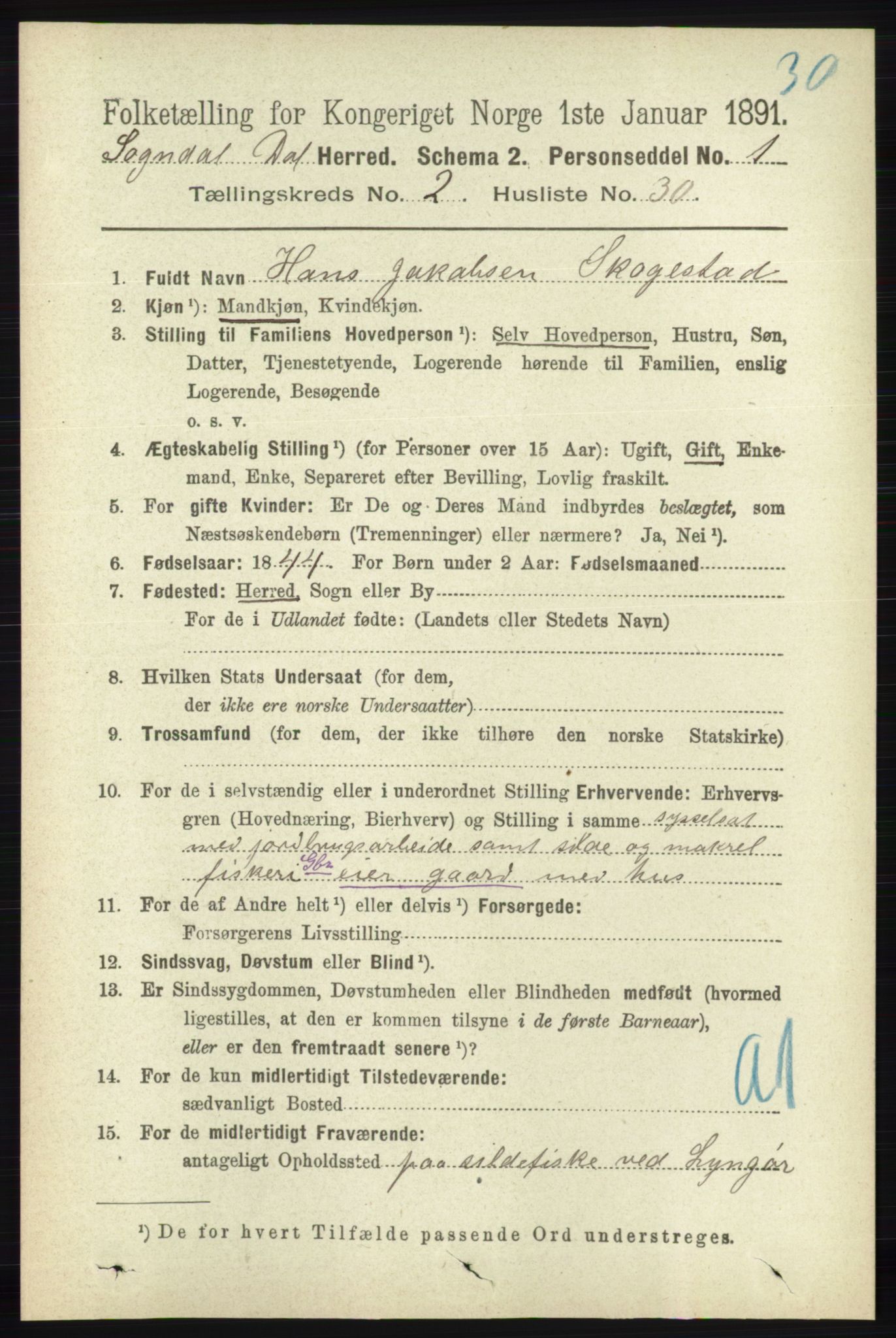 RA, 1891 census for 1111 Sokndal, 1891, p. 648