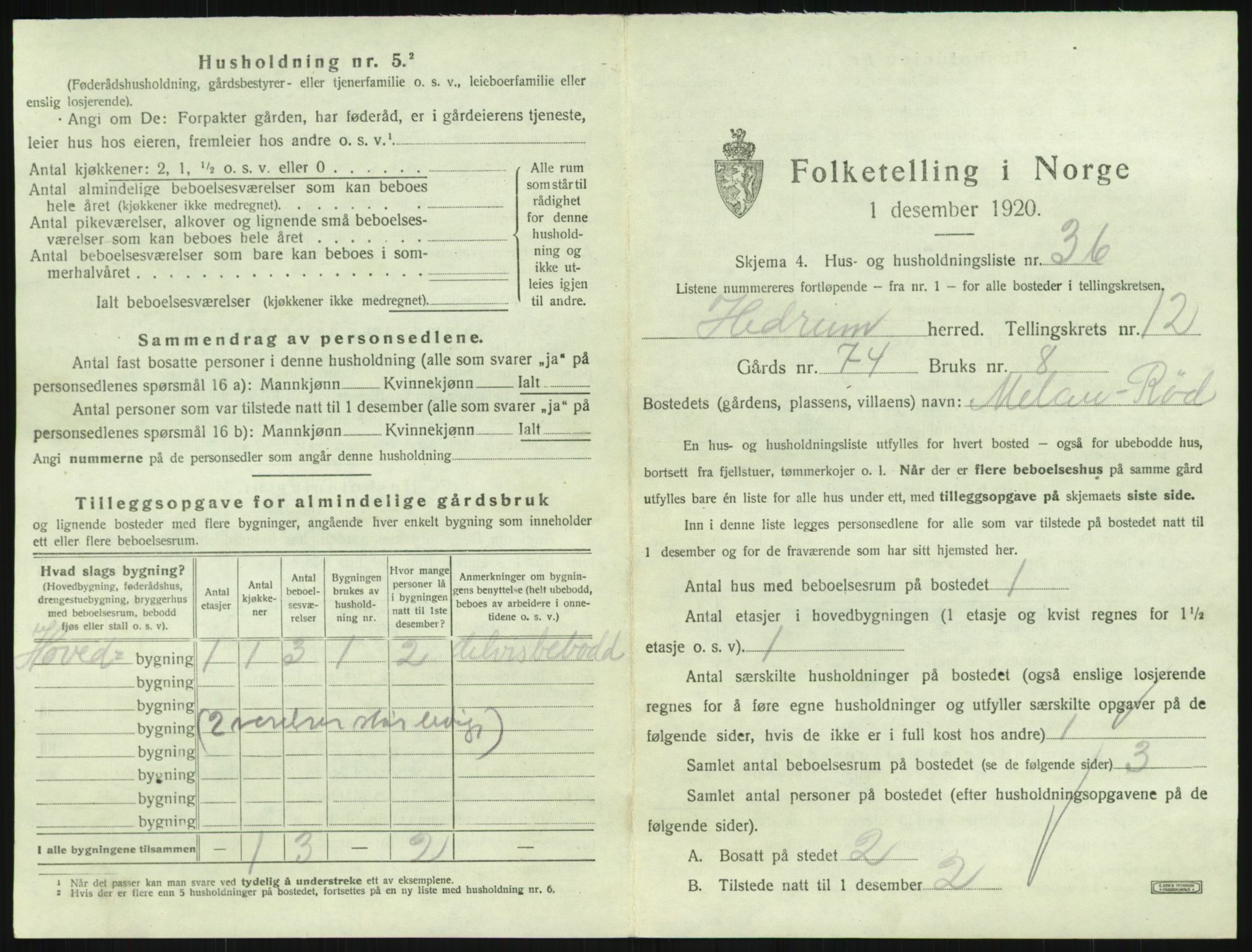 SAKO, 1920 census for Hedrum, 1920, p. 1149