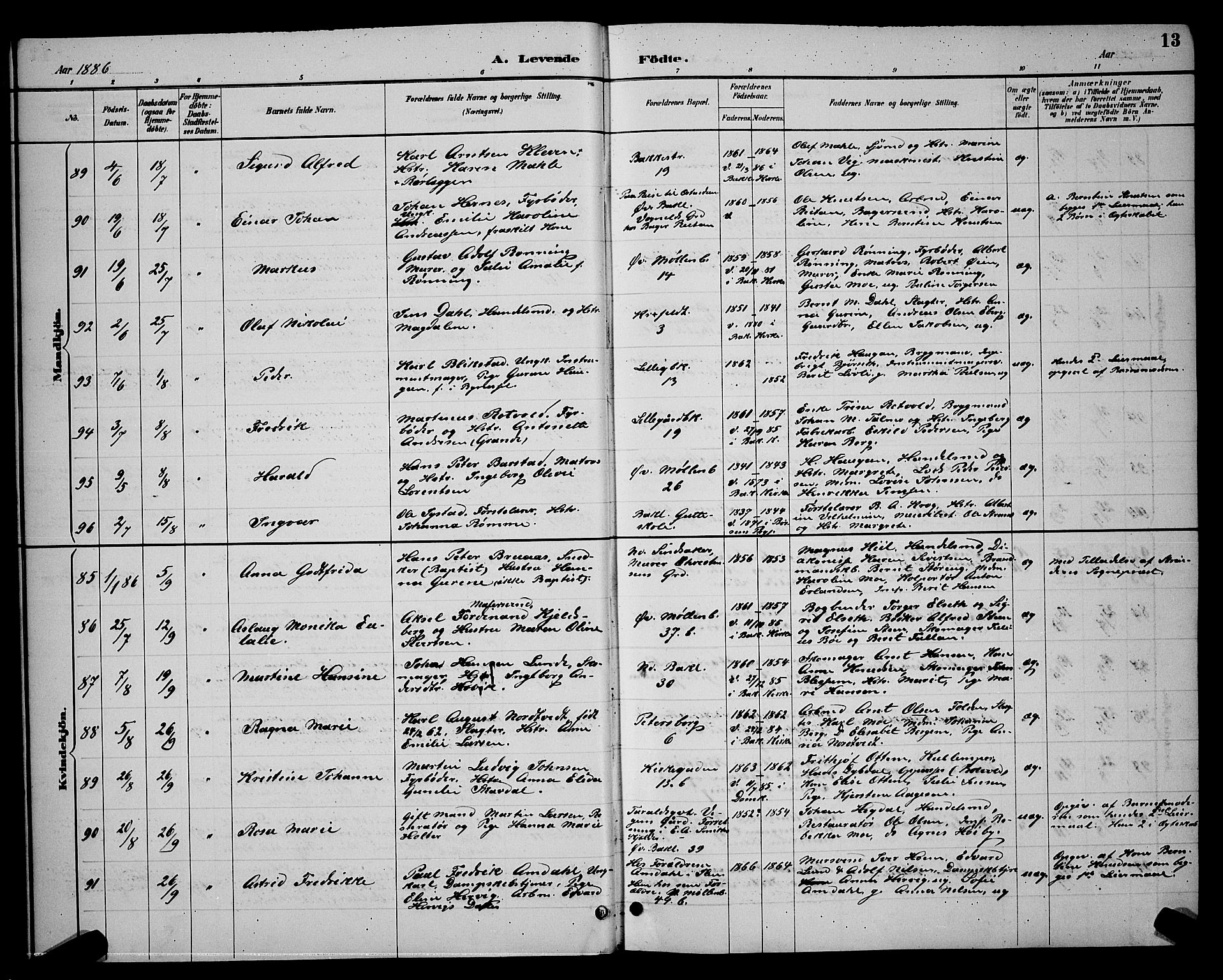 Ministerialprotokoller, klokkerbøker og fødselsregistre - Sør-Trøndelag, AV/SAT-A-1456/604/L0222: Parish register (copy) no. 604C05, 1886-1895, p. 13