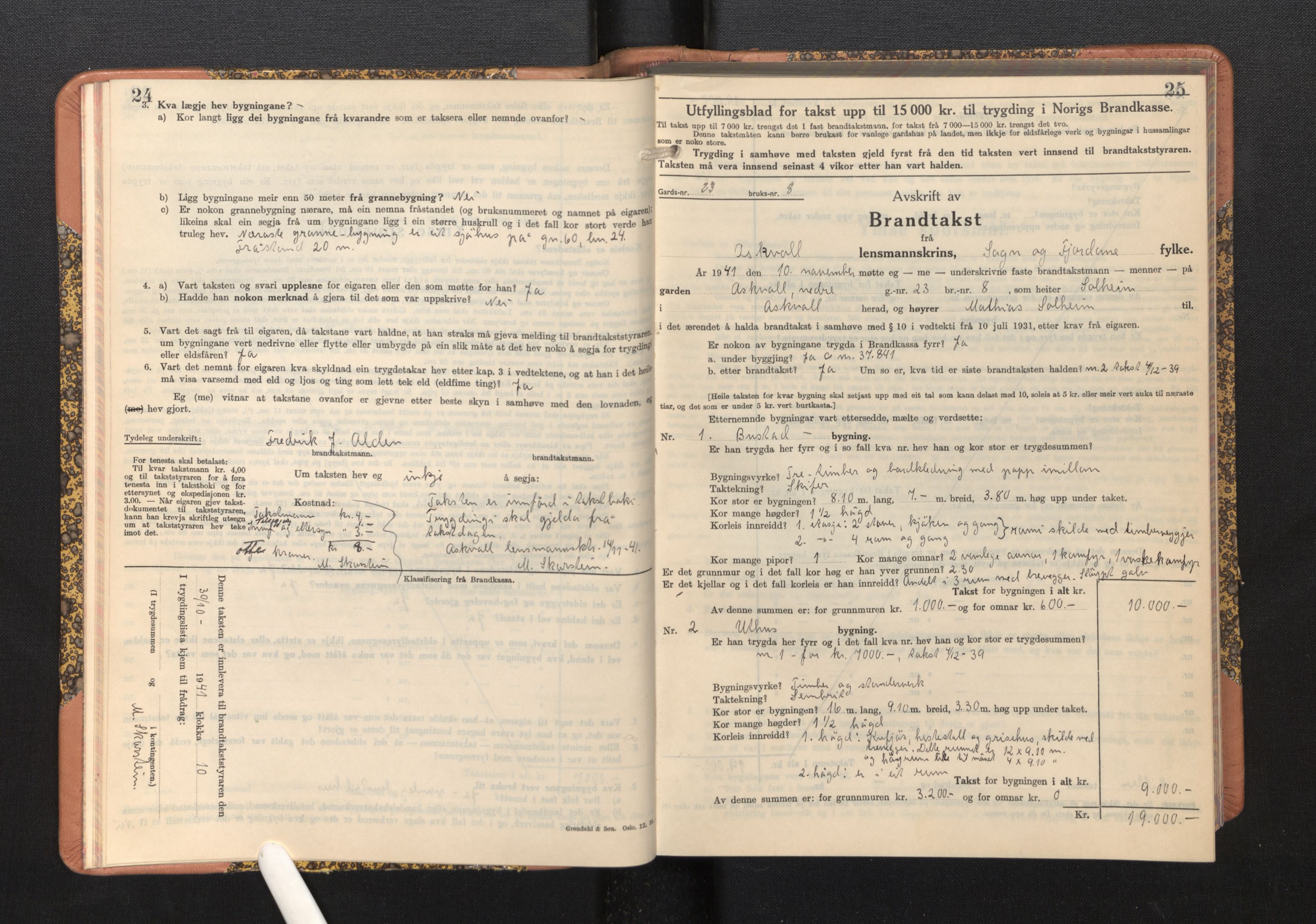 Lensmannen i Askvoll, SAB/A-26301/0012/L0005: Branntakstprotokoll, skjematakst, 1940-1949, p. 24-25