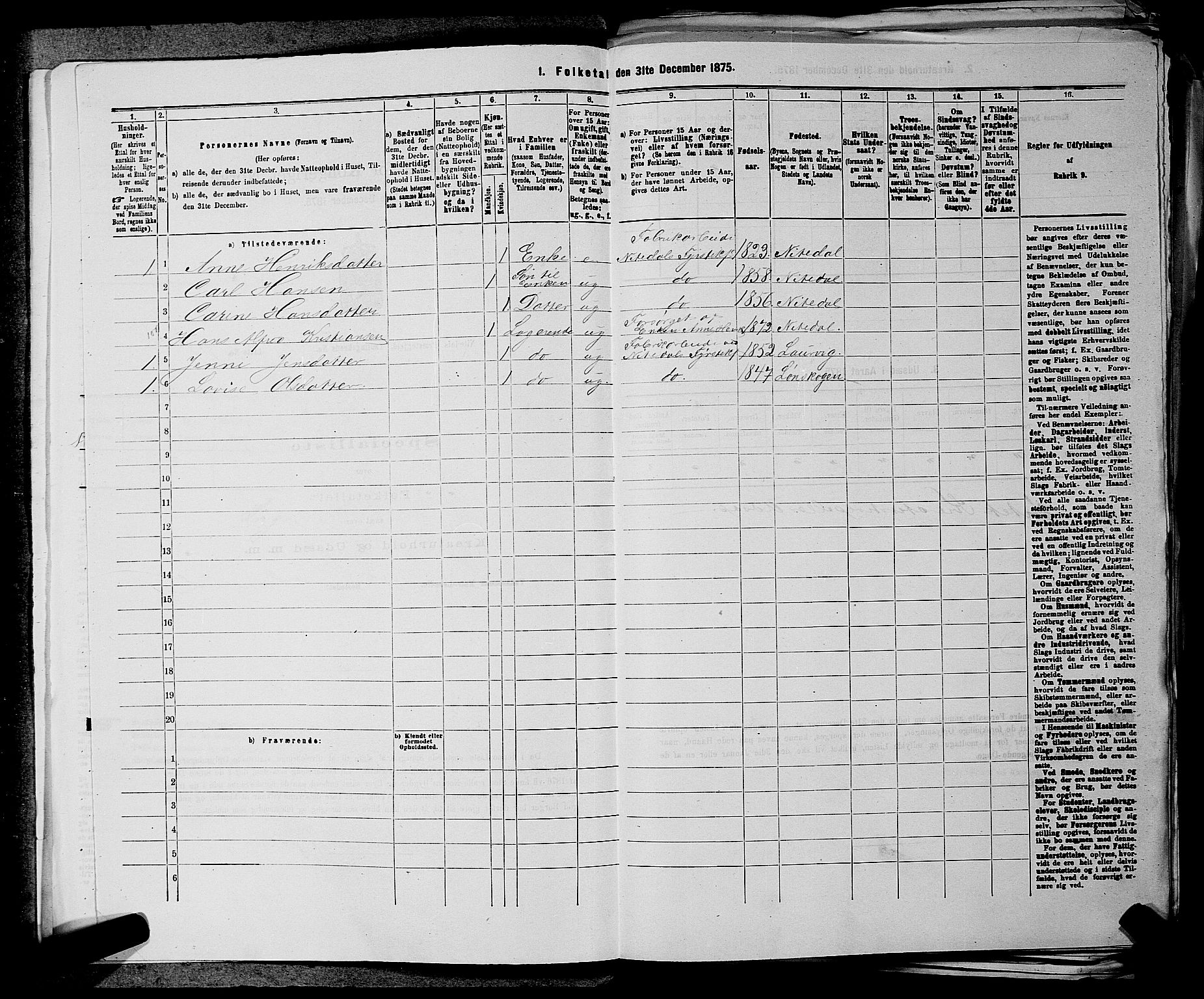 RA, 1875 census for 0233P Nittedal, 1875, p. 197