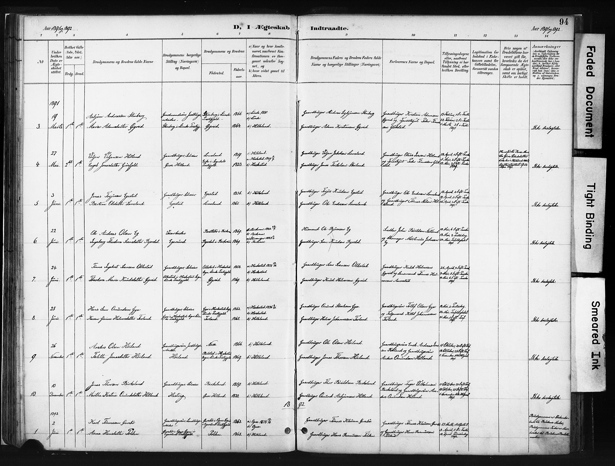Helleland sokneprestkontor, SAST/A-101810: Parish register (official) no. A 8, 1887-1907, p. 94